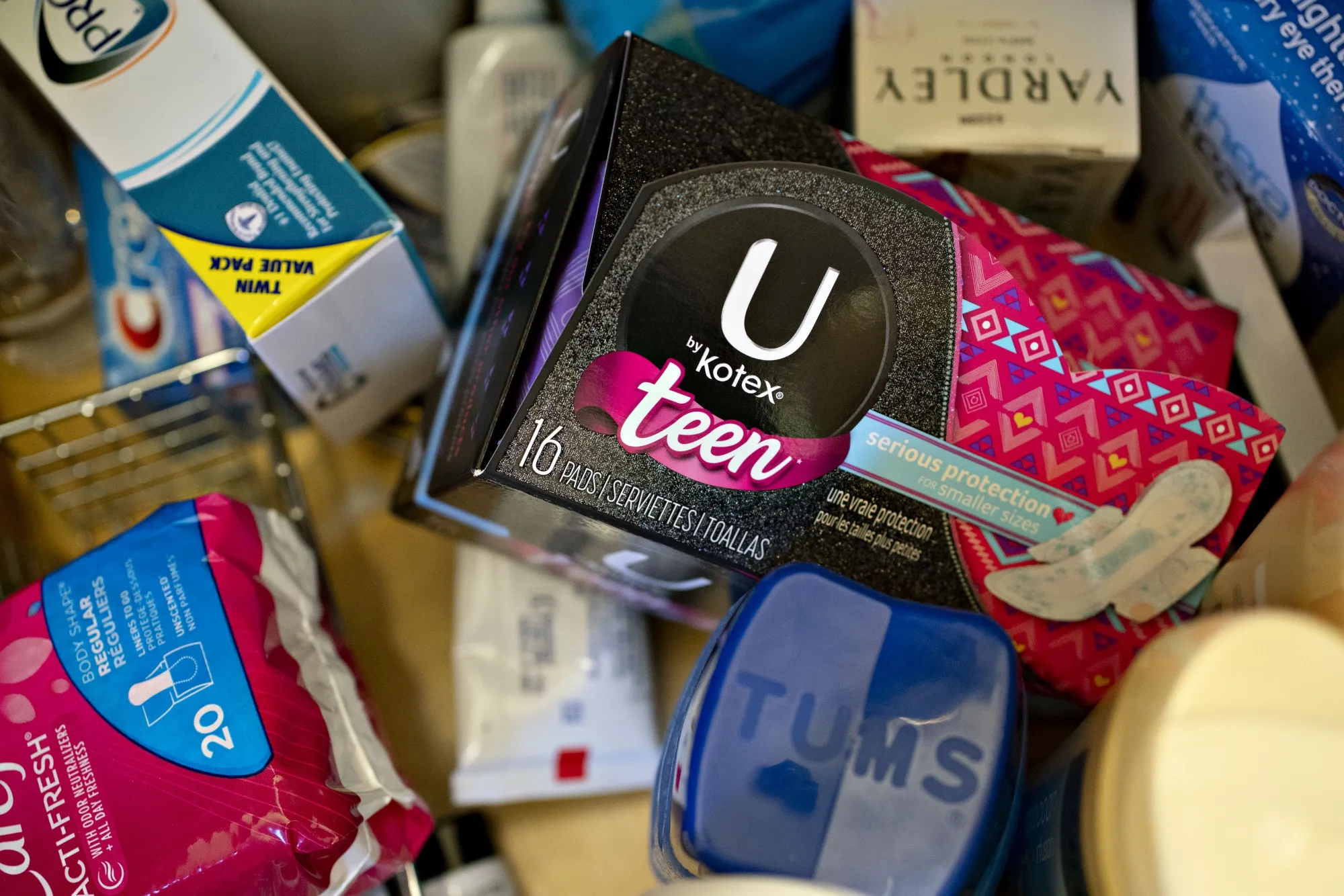 A package of Kimberly-Clark Corp. U by Kotex brand pads is arranged for a photograph in Princeton, Illinois, on Oct. 16, 2018.