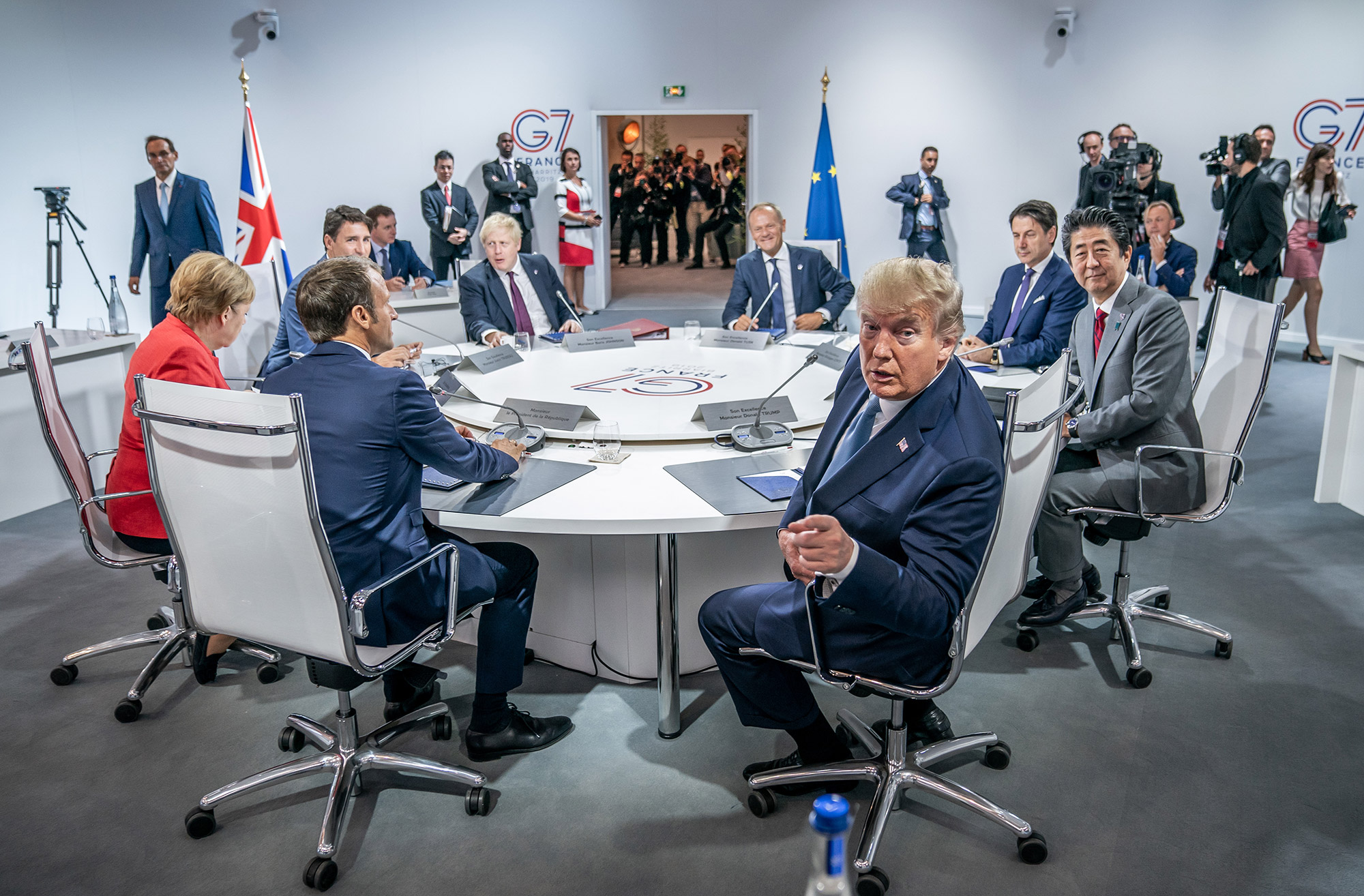 G-7 leaders at the first working session on Sunday.
