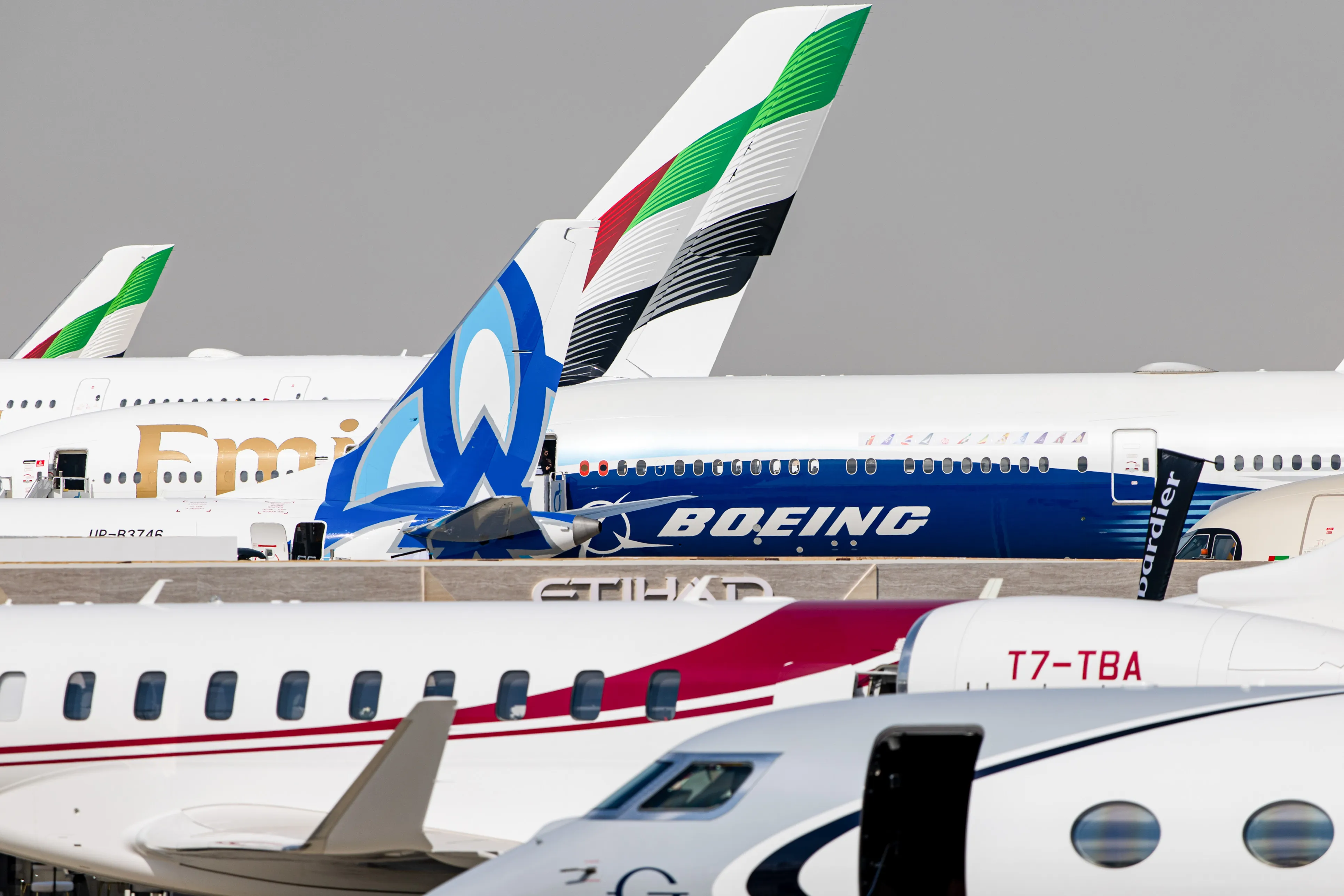 Passenger aircraft at the Dubai Air Show in Dubai on Nov. 17.&nbsp;