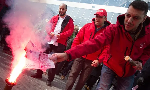 Union protesters in Brussels.
