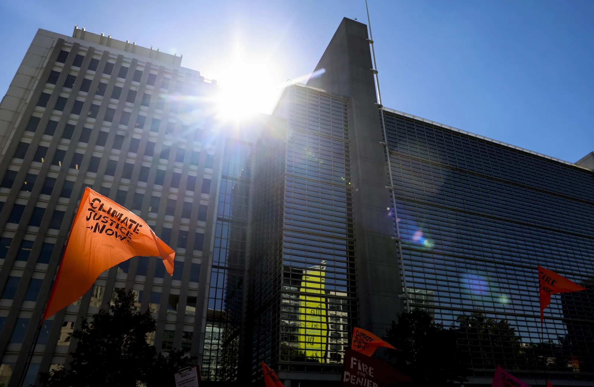 Climate activists rally outside the World Bank headquarters in October 2022.