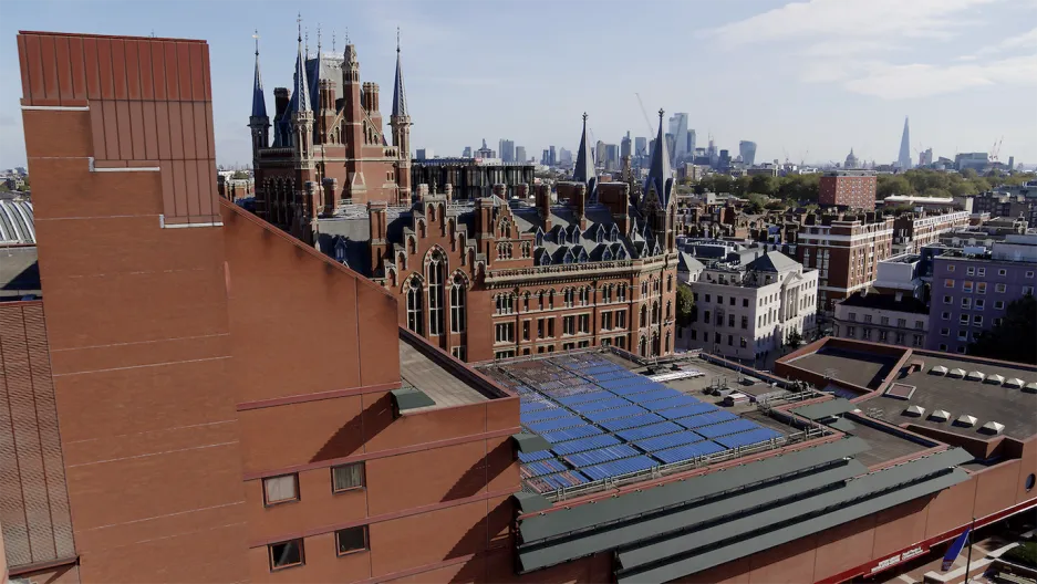 Solar thermal collectors on the roof of the British Library in London.