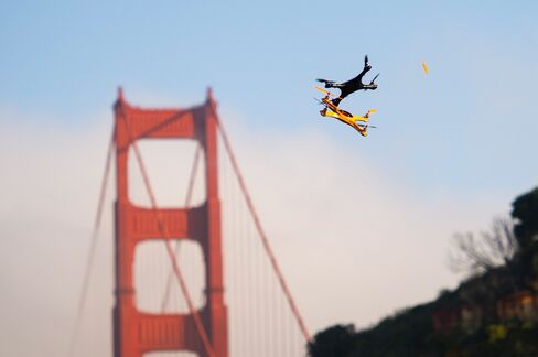 Drones fly during a demonstration in Sausalito, Calif., on June 9, 2014.