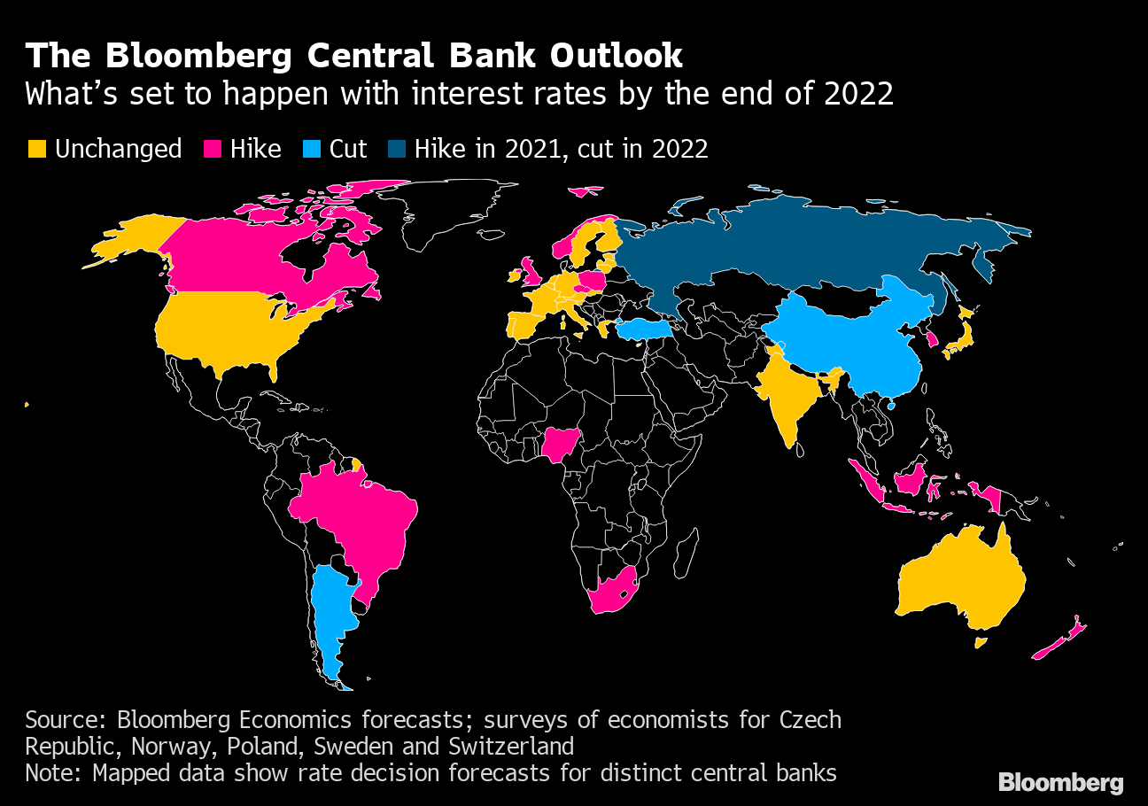 世界の中銀の多くはインフレ高止まりの兆候懸念－緩和姿勢から転換へ Bloomberg