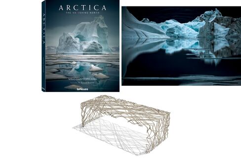 Pictured: Sebastian Copeland's striking Arctic landscapes (top); a recyclable steel coffee table by designer Chris Kabatsi.