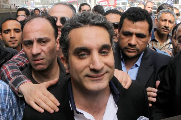 Youssef arriving at the state prosecutor office in Cairo on Sunday