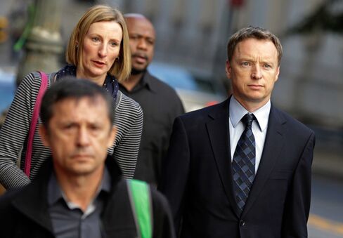 Anthony Allen, a former London-based Rabobank Groep trader, right, arrives at federal court in New York, on Oct. 13, 2015.