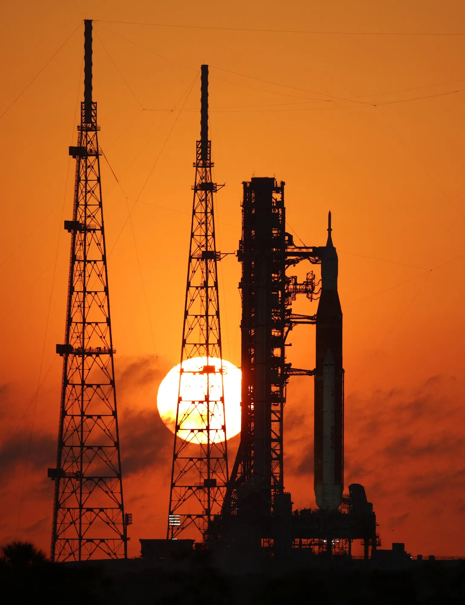 NASA’s Artemis II Space Launch System (SLS) rocket and Orion spacecraft&nbsp;on the launch pad at the Kennedy Space Center in Cape Canaveral, Florida, on March 24.&nbsp;