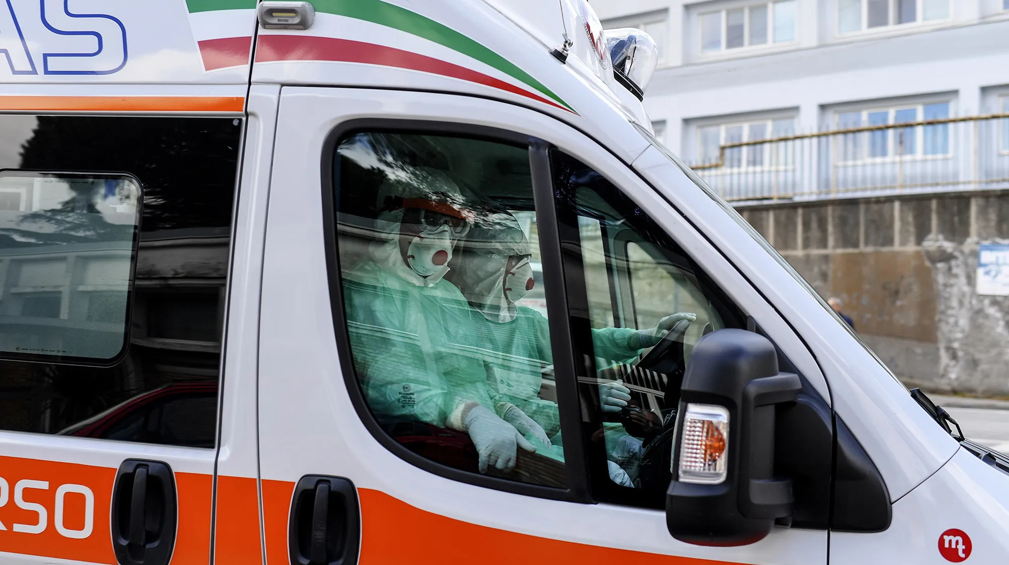 The nurses on board the high bio-containment ambulance to the emergency room of the Cotugno hospital in Naples,