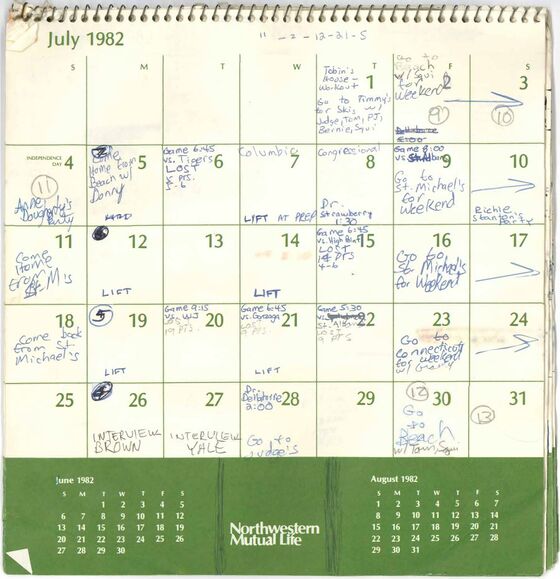 Kavanaugh’s High School Calendar Lists Movies, Camp and Grounding