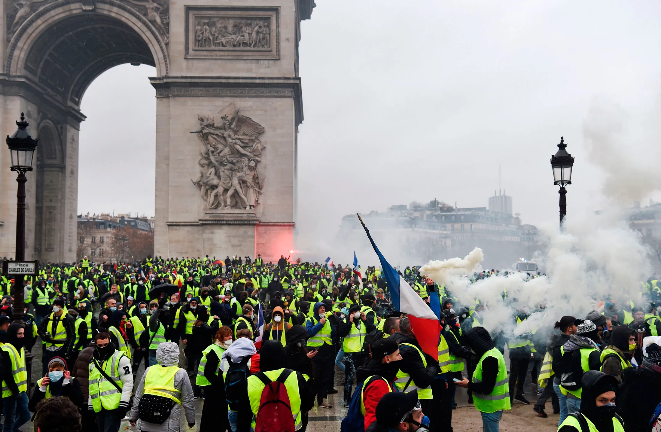 Demonstrators gather at the Arc of Triomphe&nbsp;in Paris during a protests on Dec.&nbsp;1.