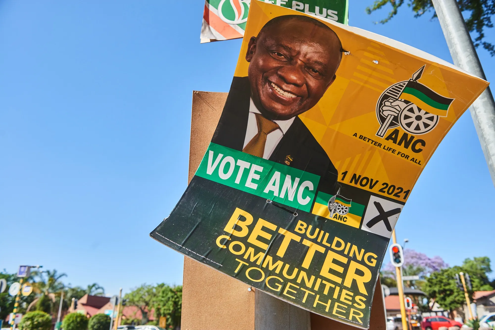An&nbsp;ANC&nbsp;local election campaign poster featuring Cyril Ramaphosa, South Africa's president, in Pretoria, South Africa.