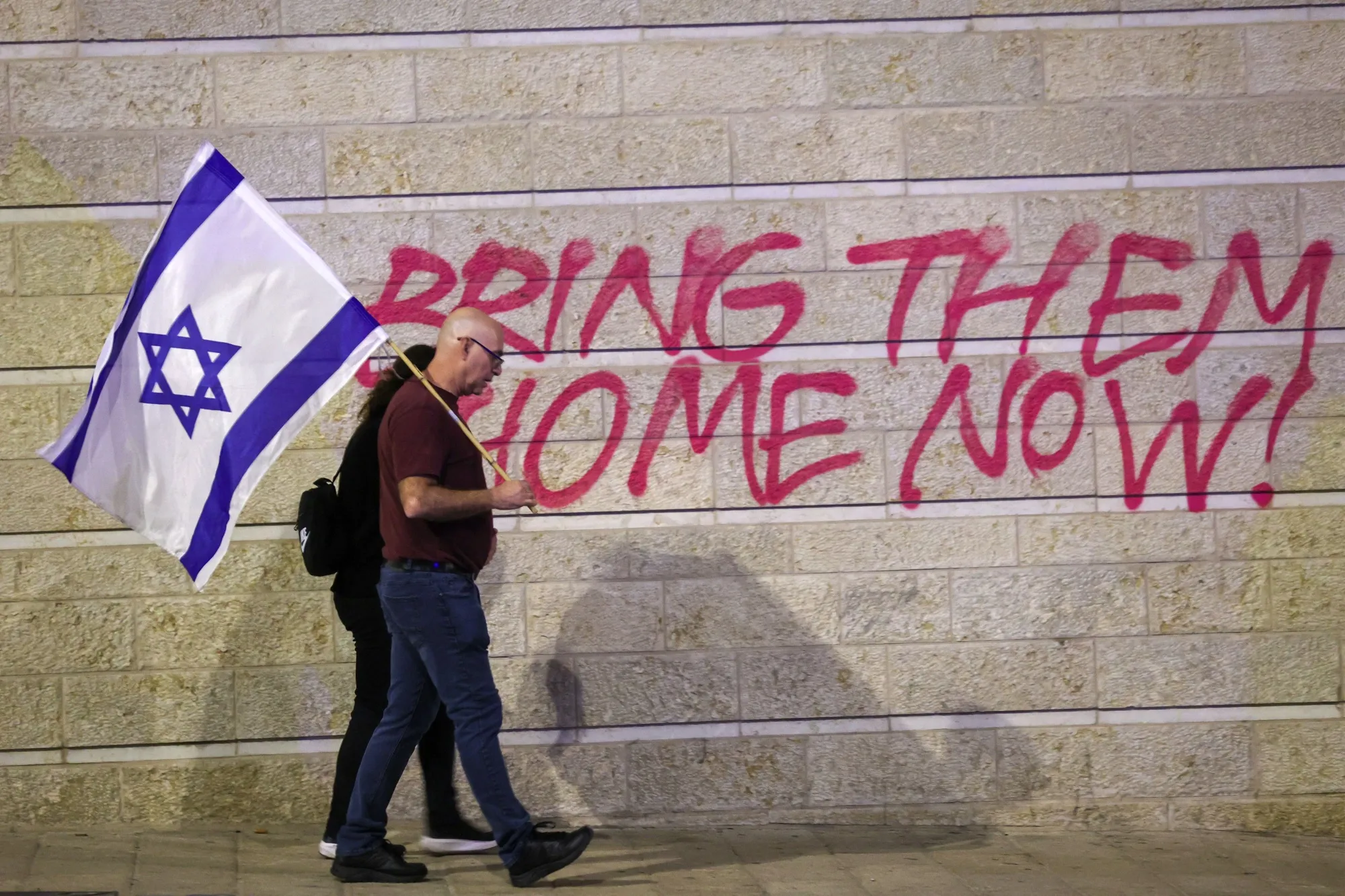A graffiti calling for the release of Israeli hostages held in the Gaza Strip, in Jerusalem on Nov. 18.