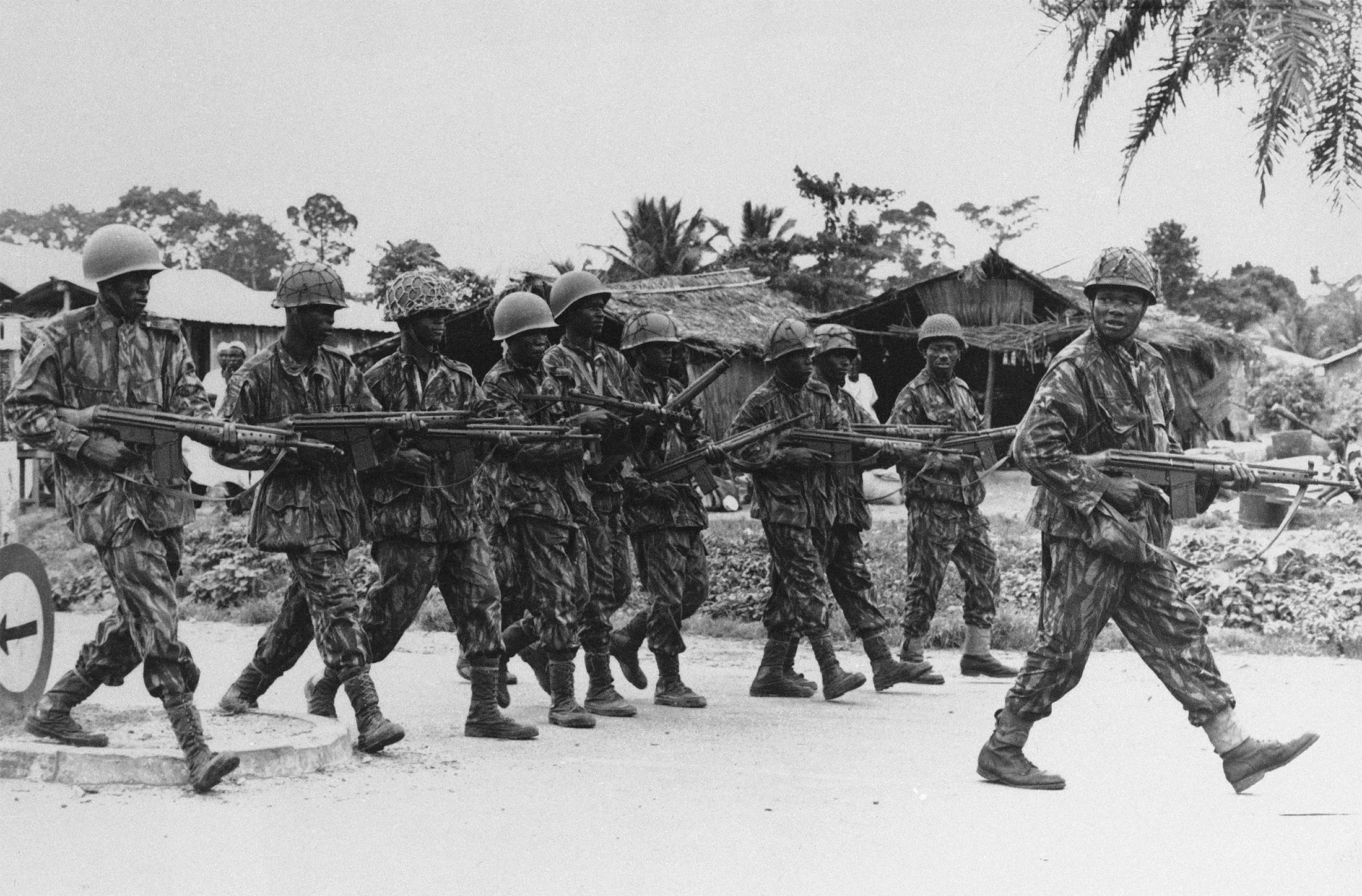Nigerian federal troops are pictured during an operation against secessionist Biafra forces near the town of Ore, some 120 miles from Ibadan, Nigeria, Aug. 16, 1967.
