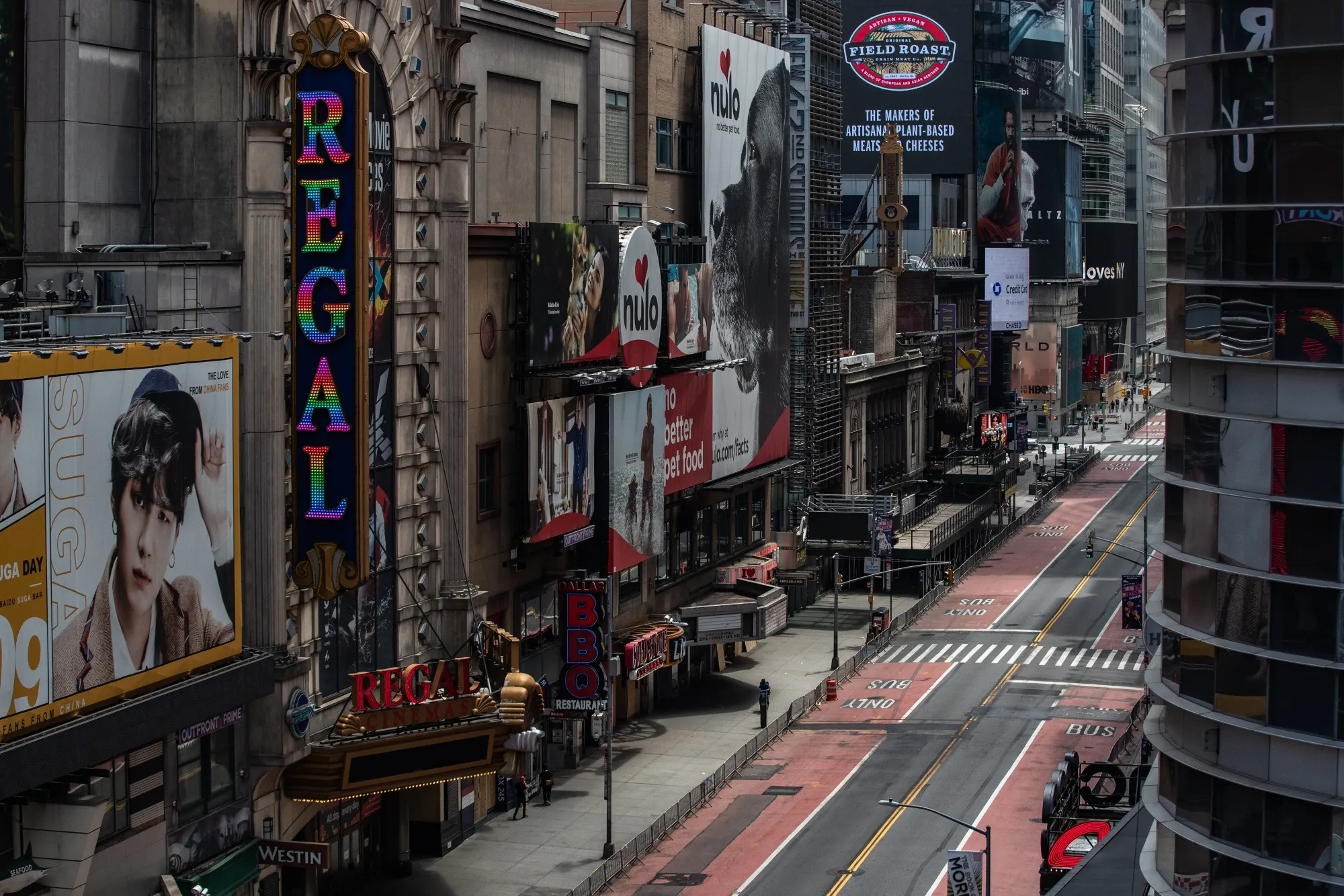 A nearly empty street is seen in Times Square in New York on June 11.