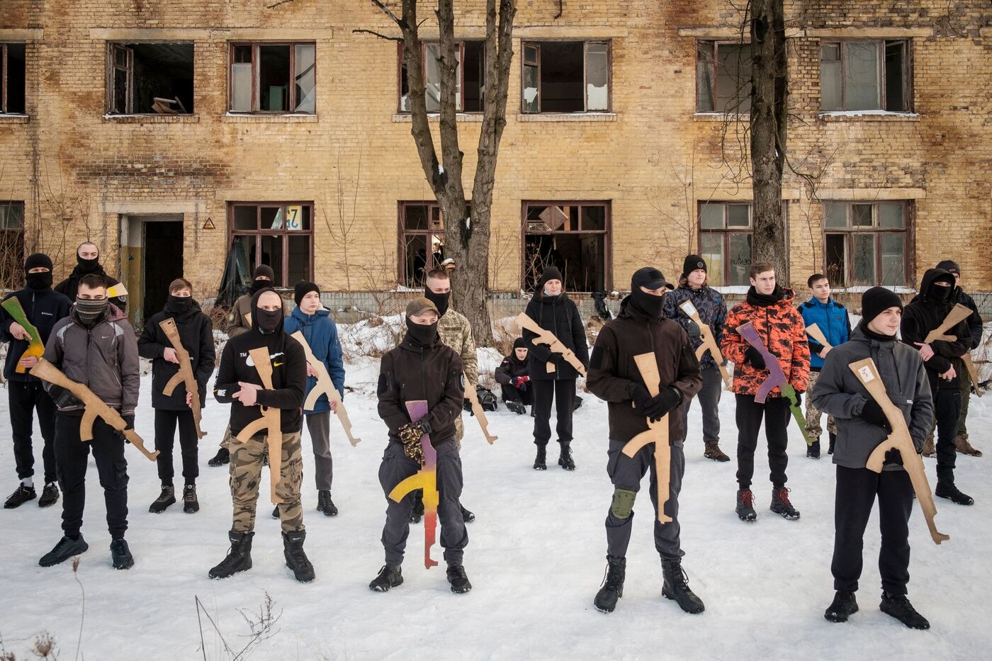 Introductory training for civilians by the Azov regiment of the National Guard of Ukraine at their base in Kyiv.