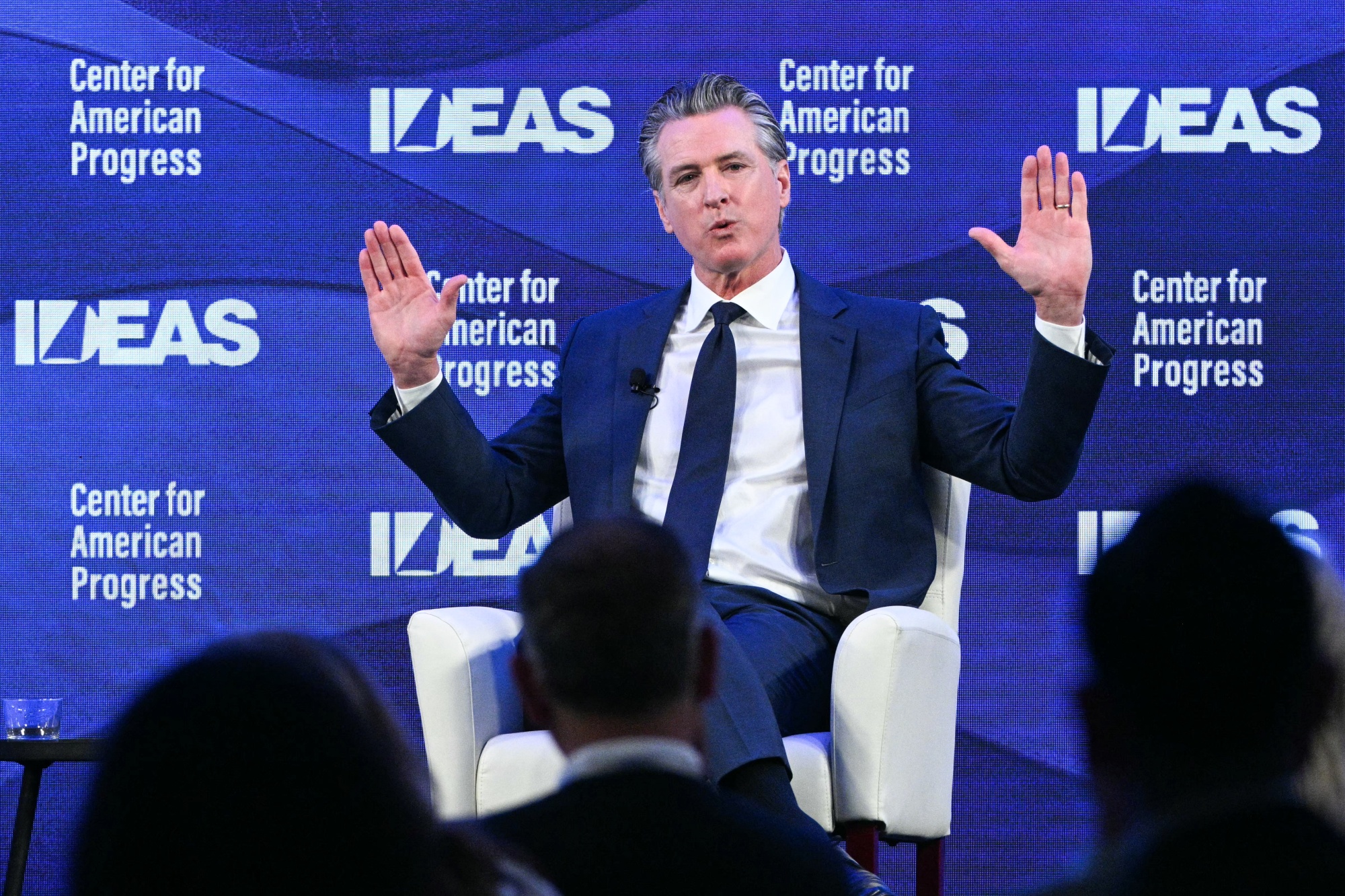 California Governor Gavin Newsom speaks during the The Center for American Progress (CAP) IDEAS Conference in Washington, DC on May 19, 2026. (Photo by Jim WATSON / AFP via Getty Images) Photographer: JIM WATSON/AFP