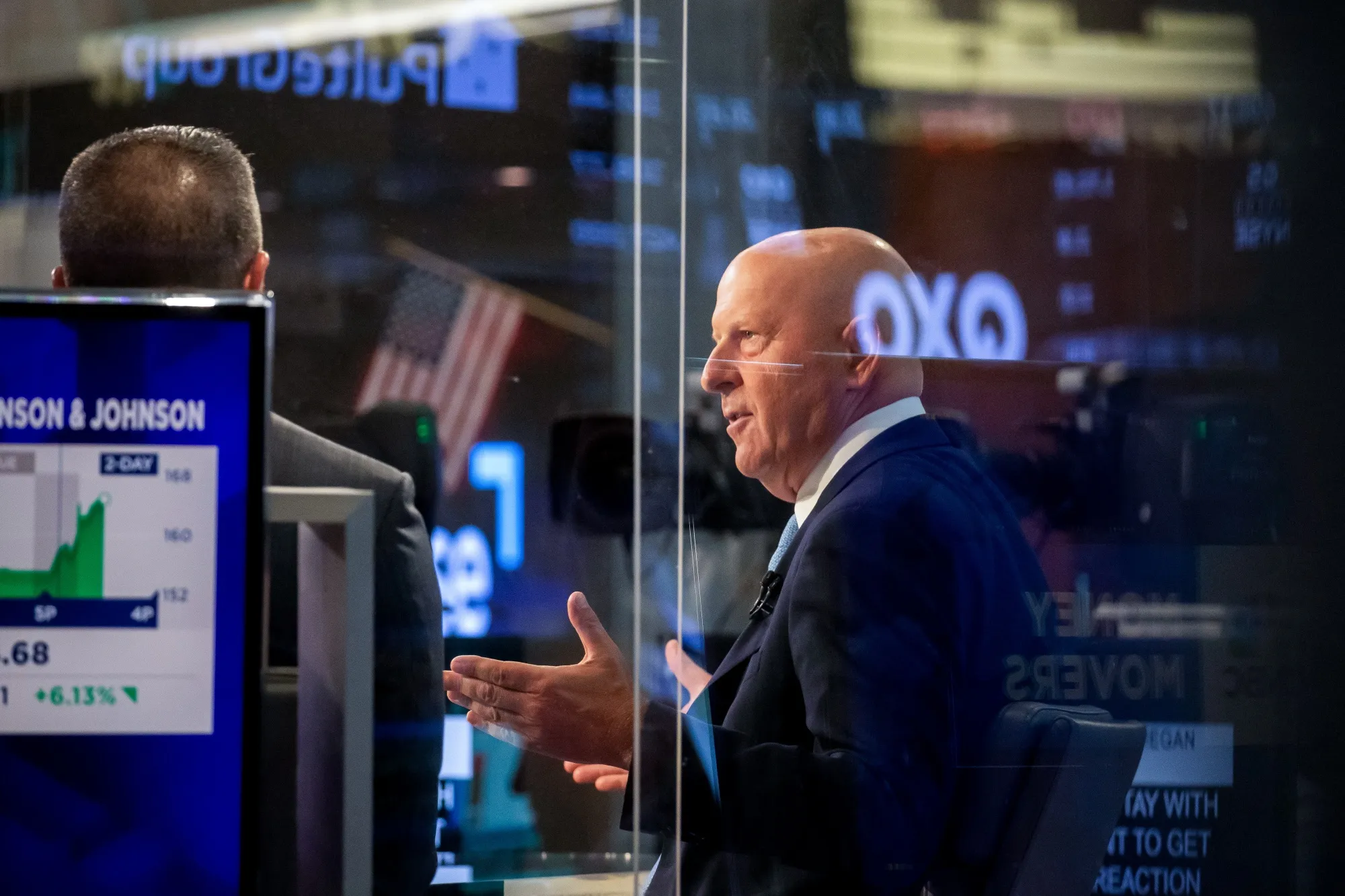 David Solomon, chief executive officer of Goldman Sachs speaks on the floor of the New York Stock Exchange on Wednesday.
