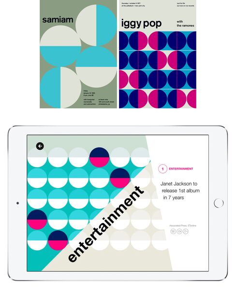 Top: Swissted designs. Bottom: A page from the Yahoo app.