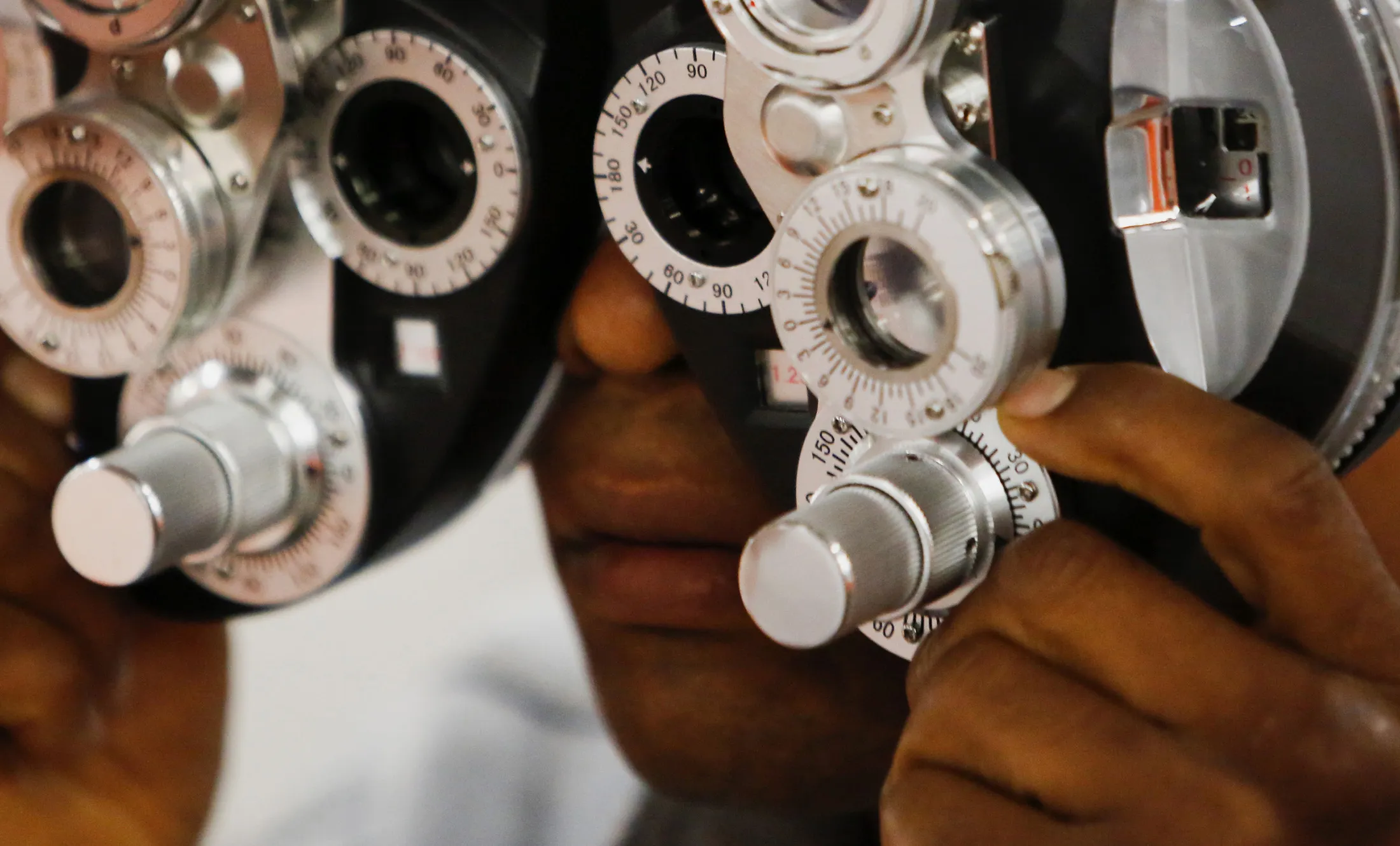 A patient receives vision care in Los Angeles.
