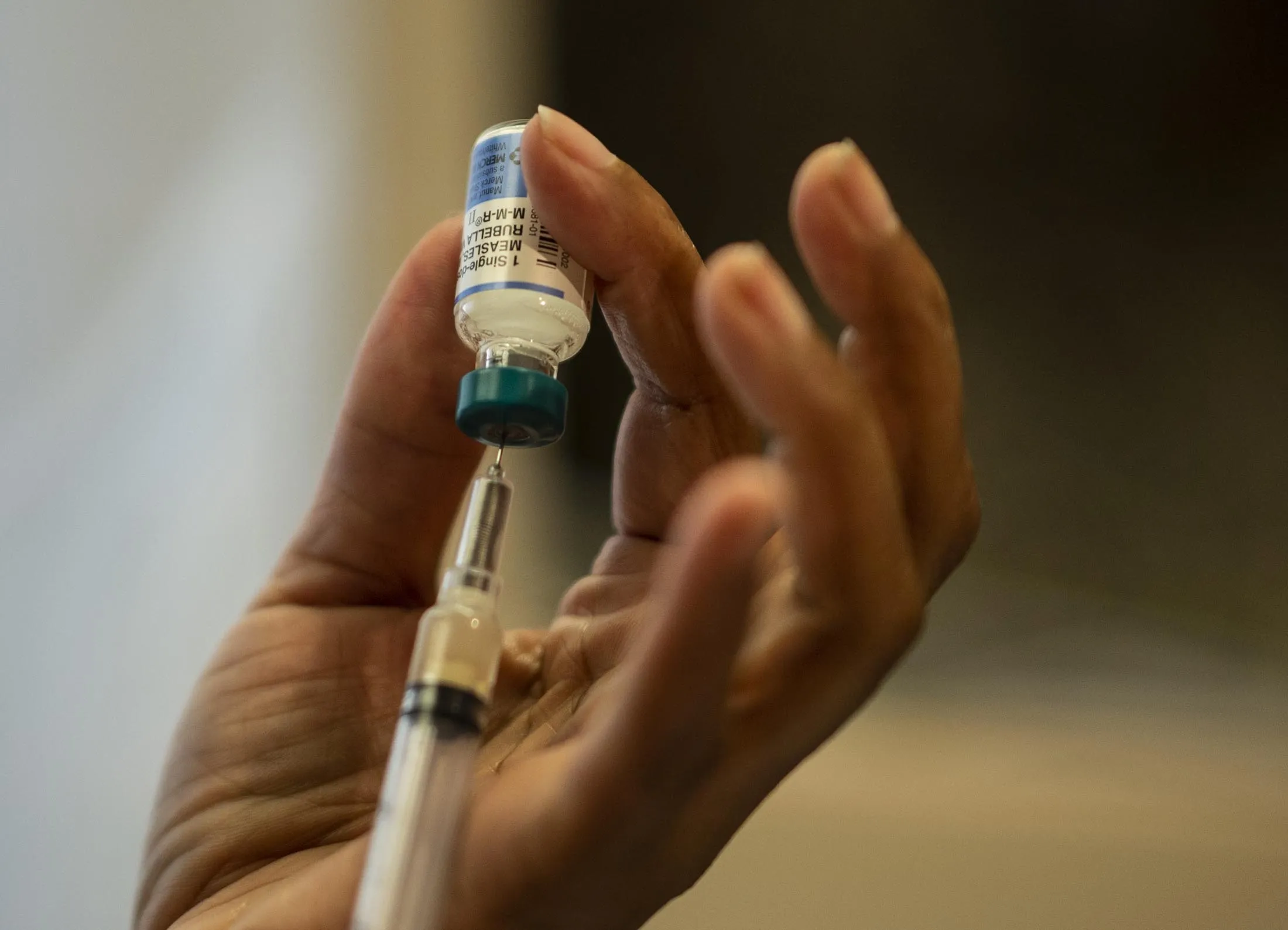A nurse preparing the measles, mumps and rubella vaccine on April 5, 2019.
