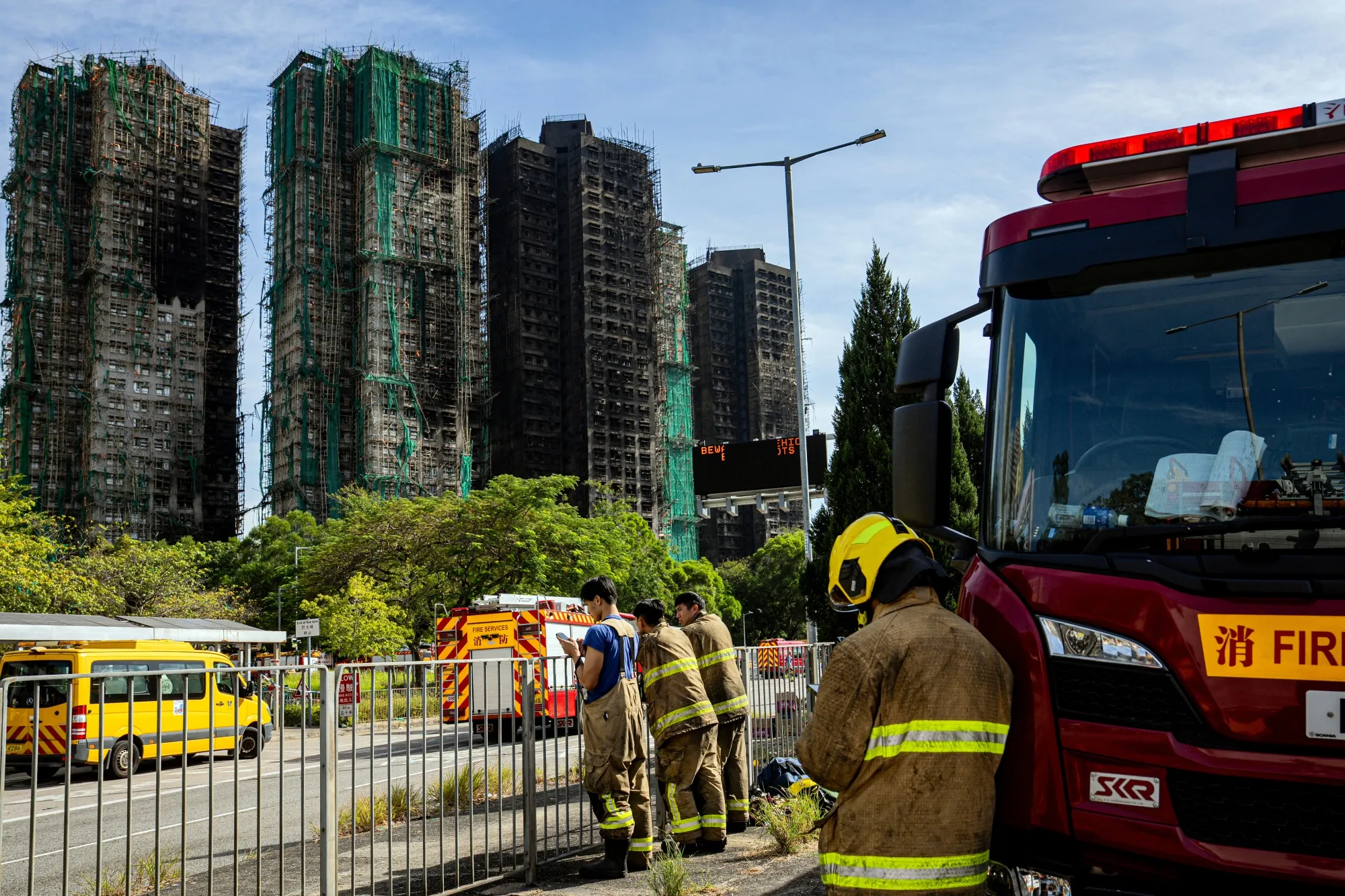 Firefighters at the Wang Fuk Court residential estate in Hong Kong on Nov. 28.