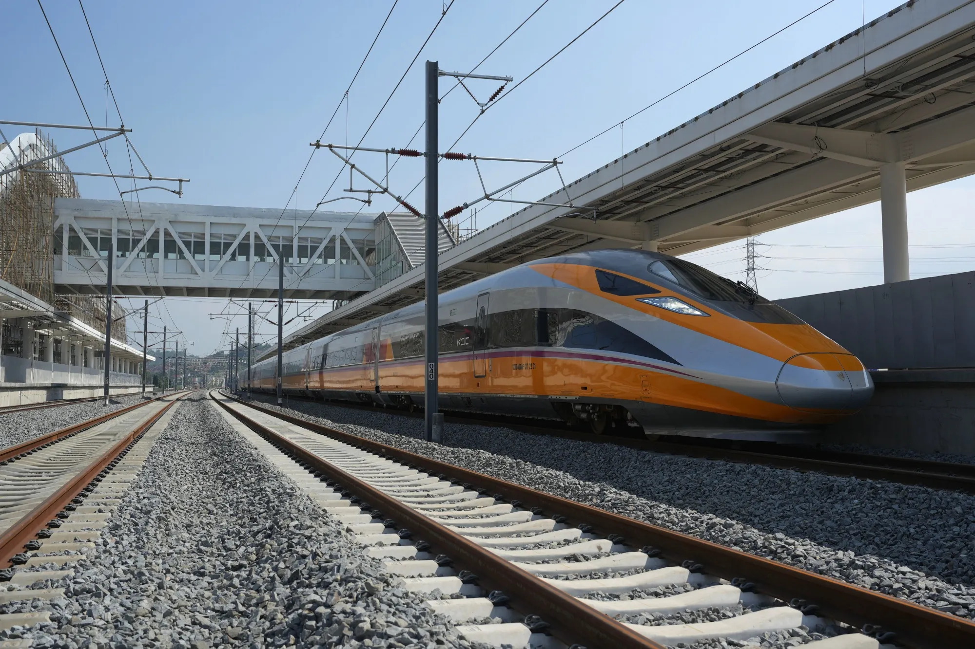 A high-speed train at Padalarang station in West Java.