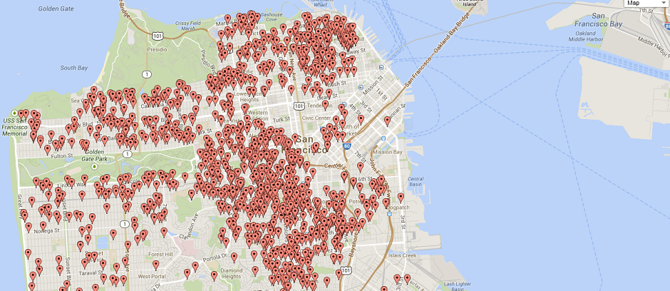 San Francisco eviction notices under the Ellis Act from Jan. 1997 to March 2014, per San Francisco Rent Board reports.