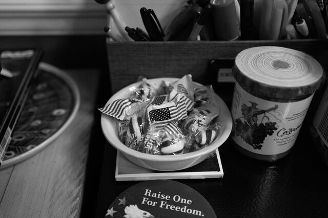 Candy wrapped in the American flag sits on a table in Kosareva and Volodin’s home. 