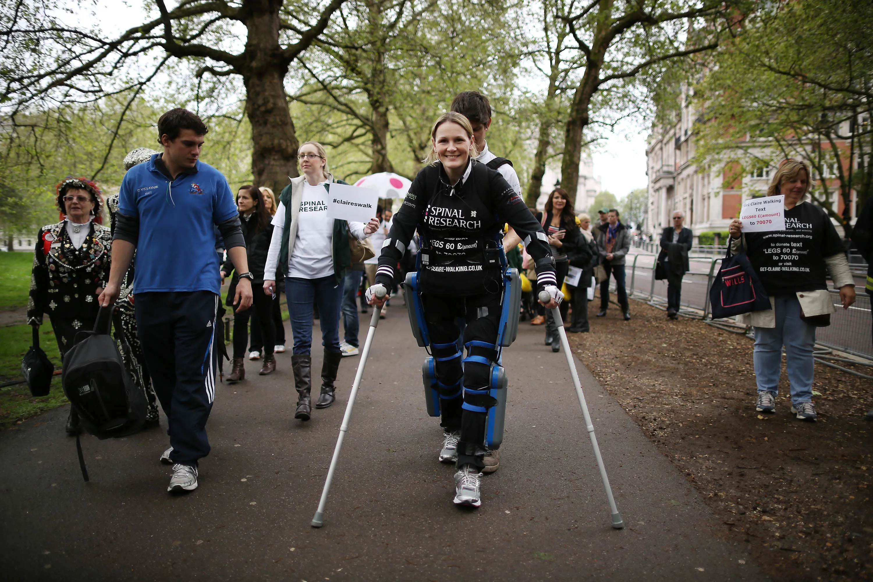 Claire Lomas walks the last mile of the London Marathon in May 2012.