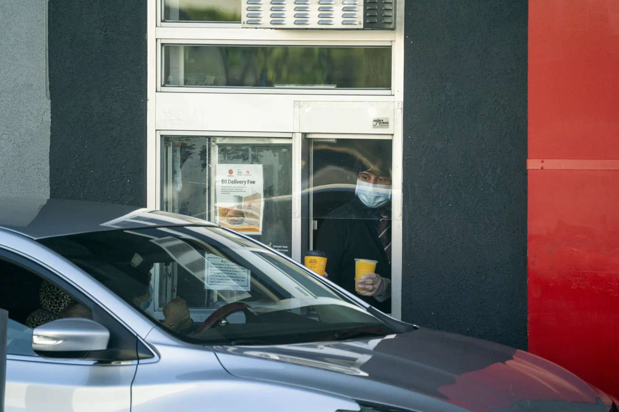 The drive-thru of a McDonald's in Los Angeles on April 28, 2020.