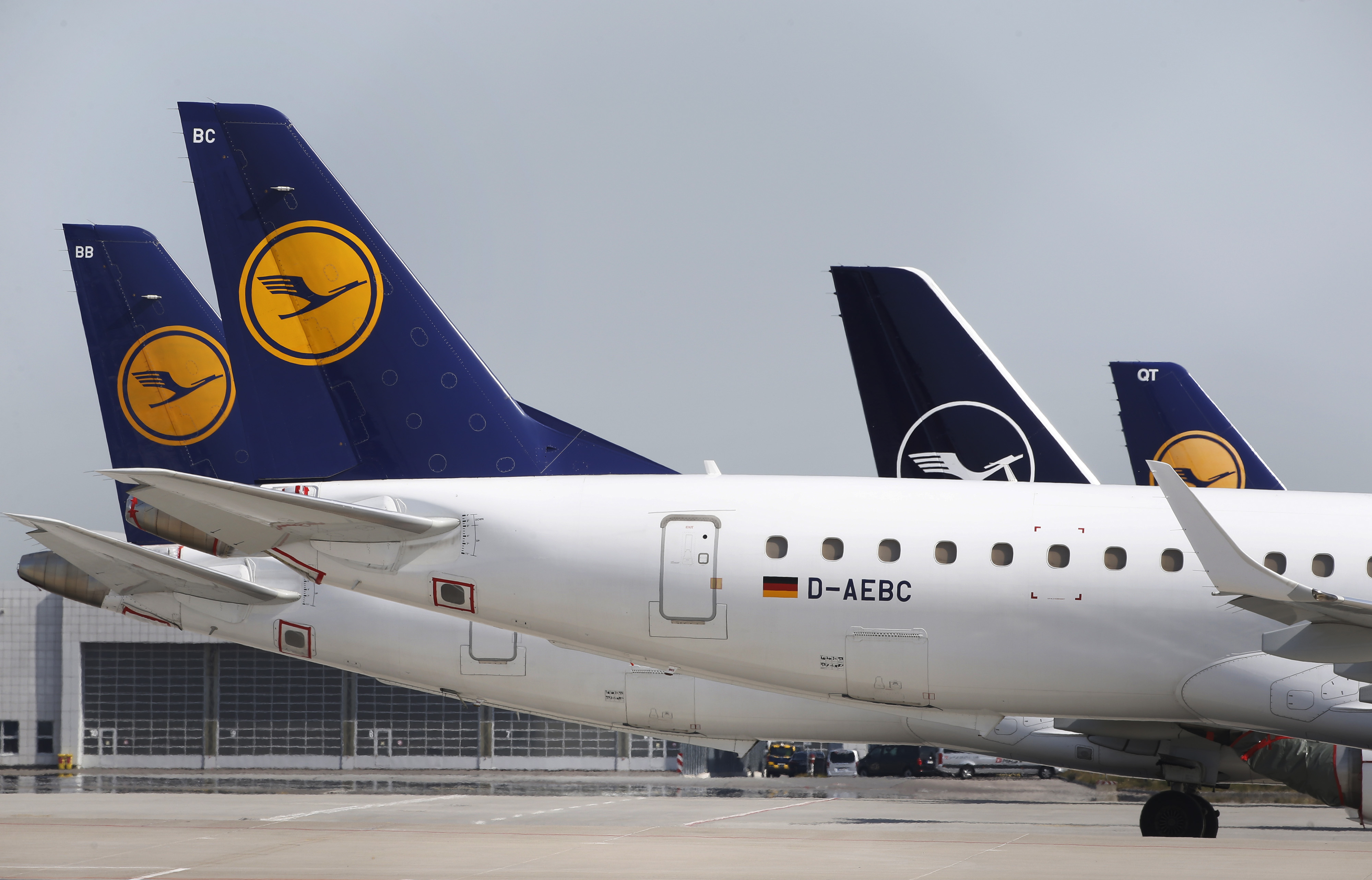 The Deutsche Lufthansa aircraft on the tarmac at Munich airport.