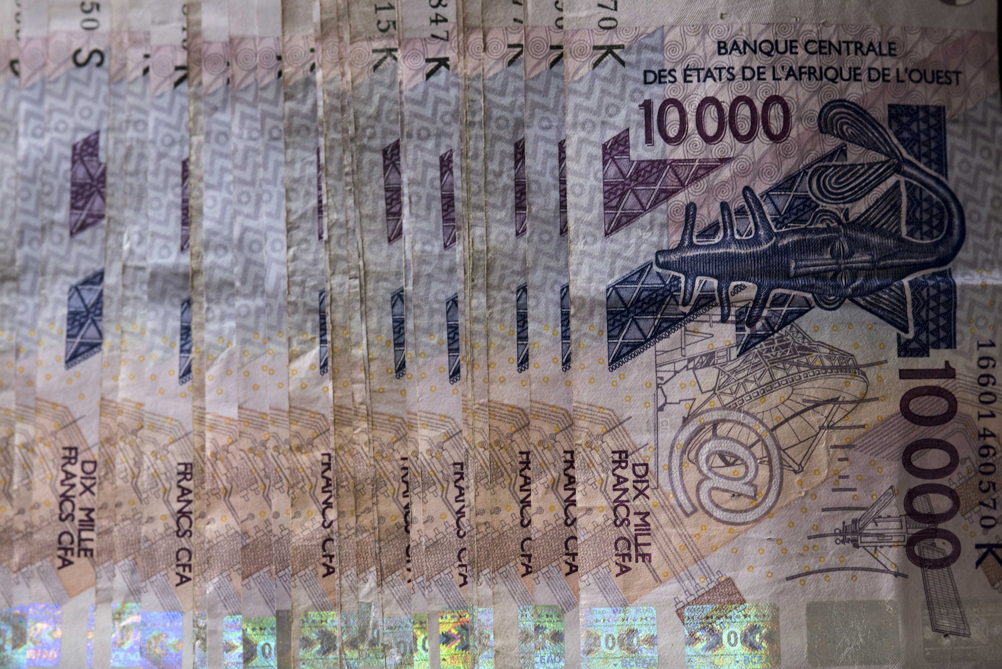 West African CFA franc currency banknotes.