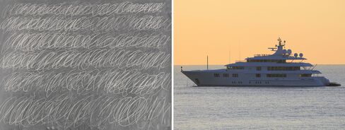 Left: Cy Twombly, Untitled (New York City), 1968. Right: The owner of the Washington Redskins, Dan Snyder, reportedly paid 70 million for this super yacht in 2011.