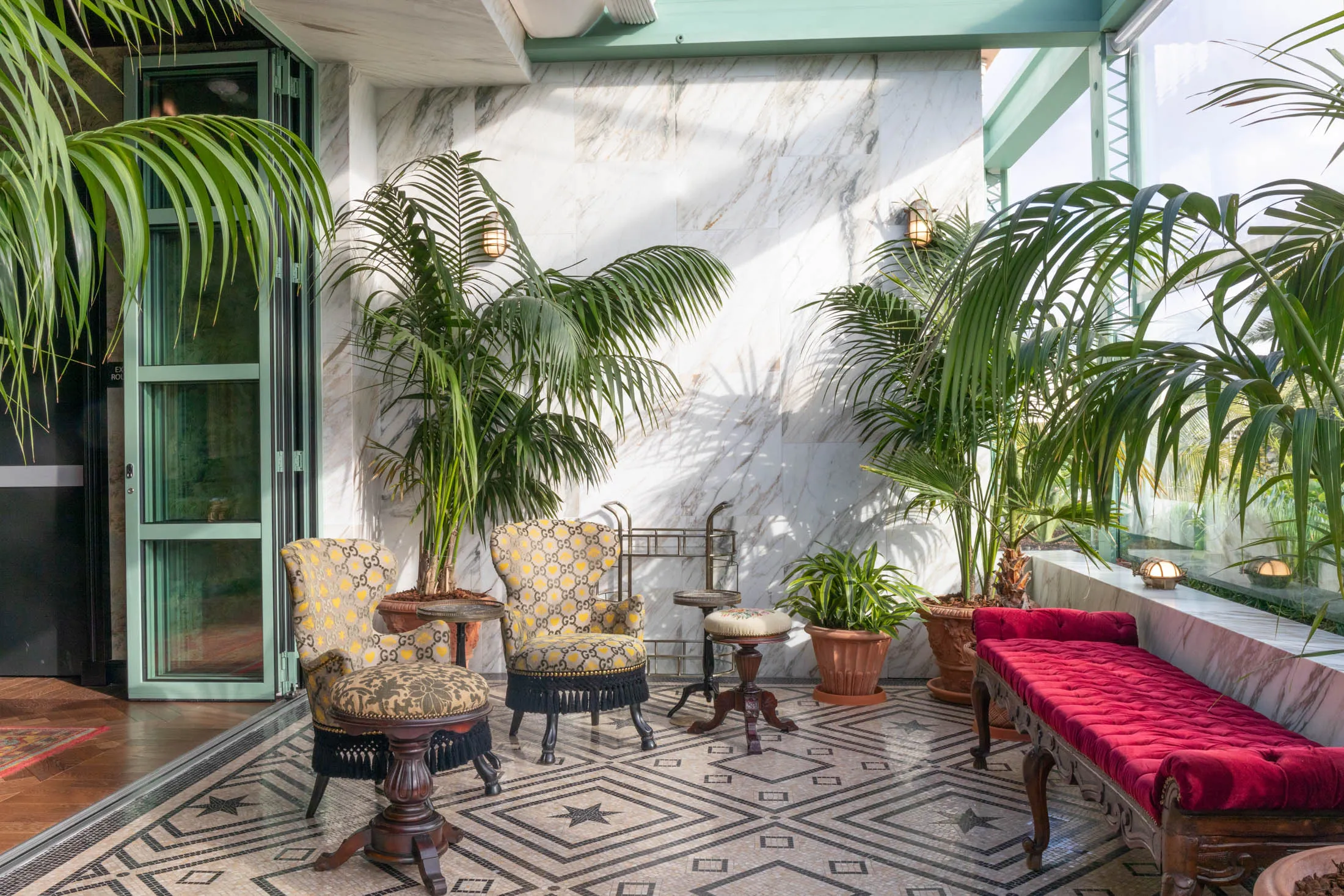 Inside the lobby at Gucci Osteria da Massimo Bottura, Gucci’s culinary outpost in Beverly Hills, Calif.