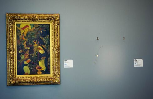 The empty wallspace where a painting by Henri Matisse was stolen during a robbery at the Kunsthal Museum in Rotterdam.