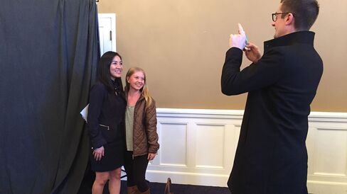 Cassie Kemmerlin poses for a photo with Hillary Clinton surrogate Michelle Kwan at Presbyterian College in Clinton, South Carolina, on Feb. 18, 2016.