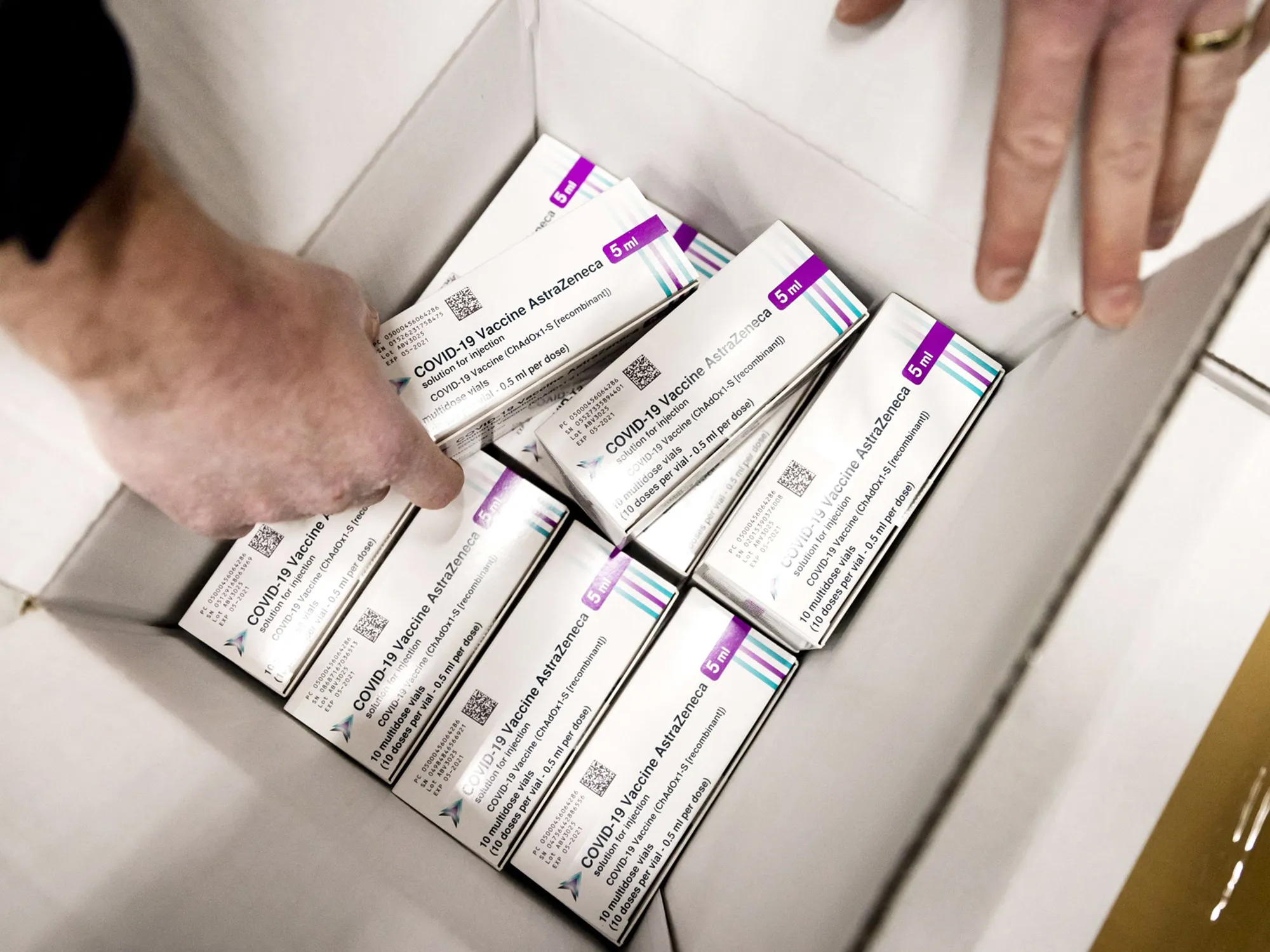 Boxes of AstraZeneca's Covid-19 vaccines.