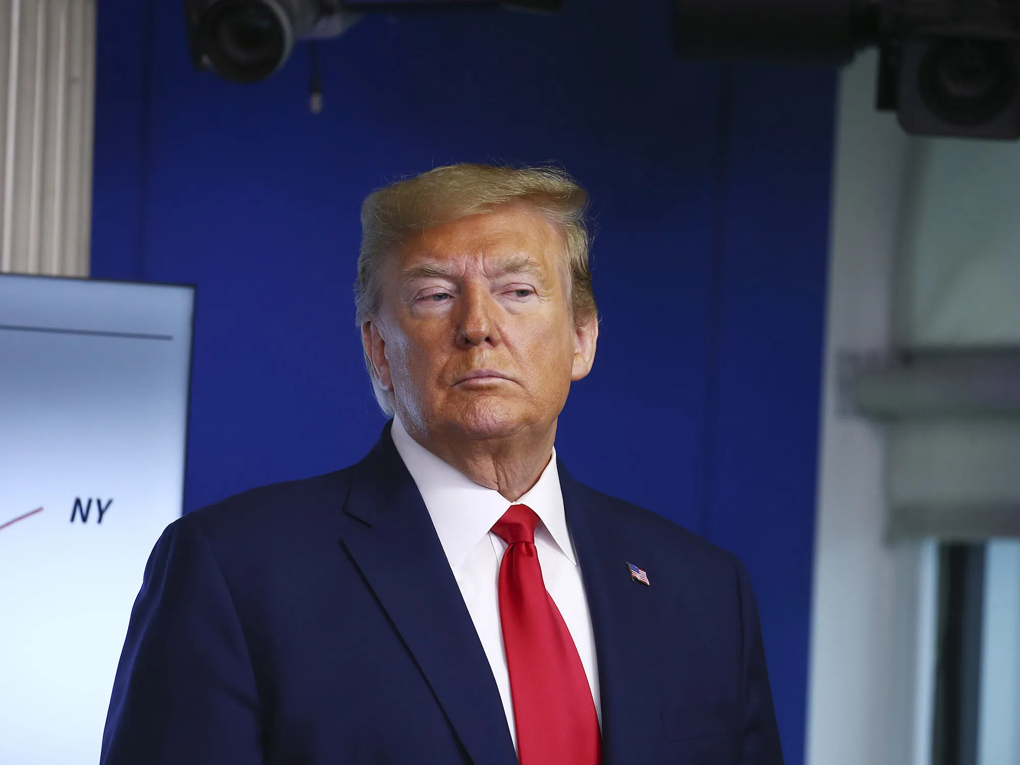Donald Trump listens during a news conference at the White House in Washington D.C., U.S. on April 18.