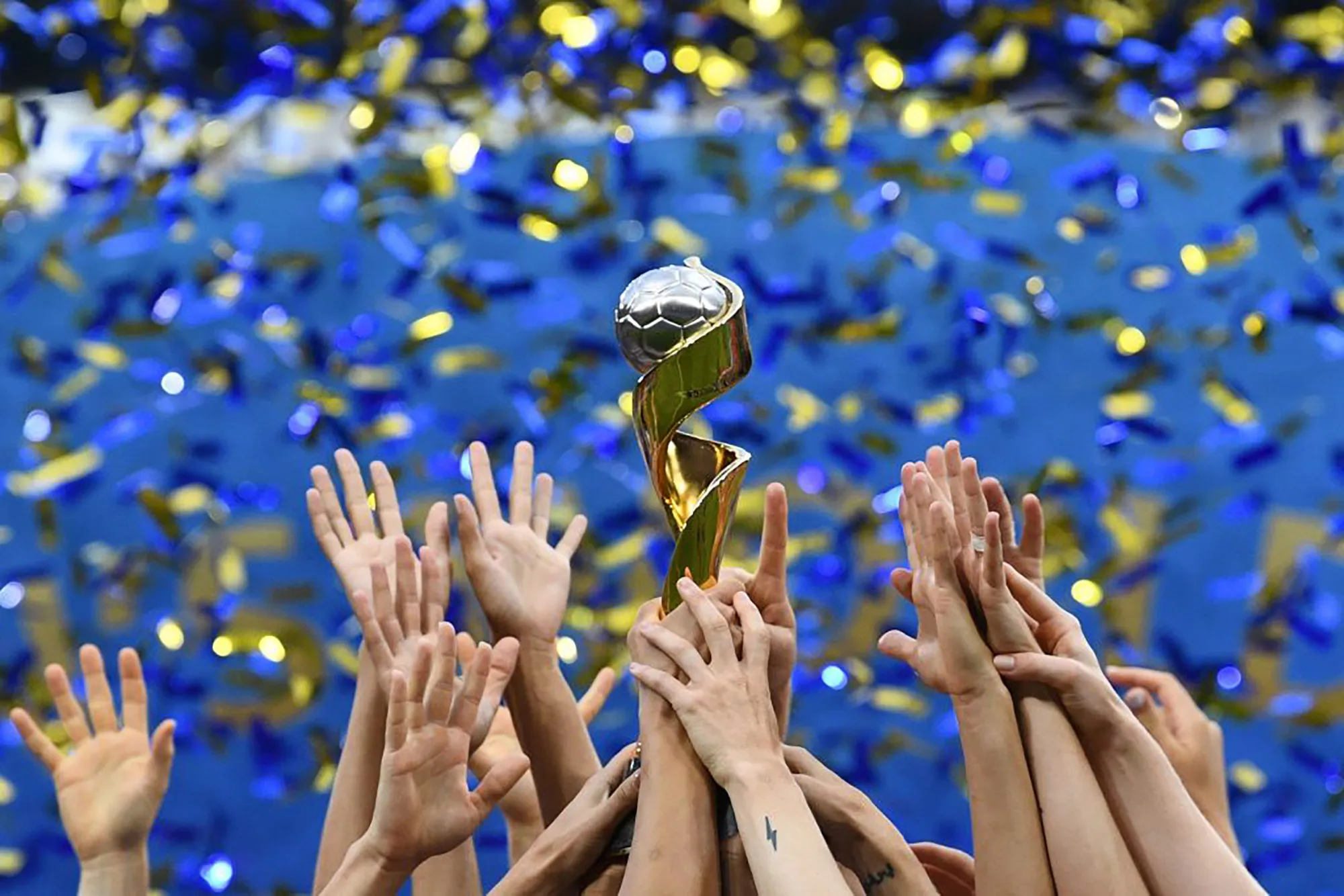 USA's players celebrate&nbsp; after the 2019 Womens World Cup football final match.