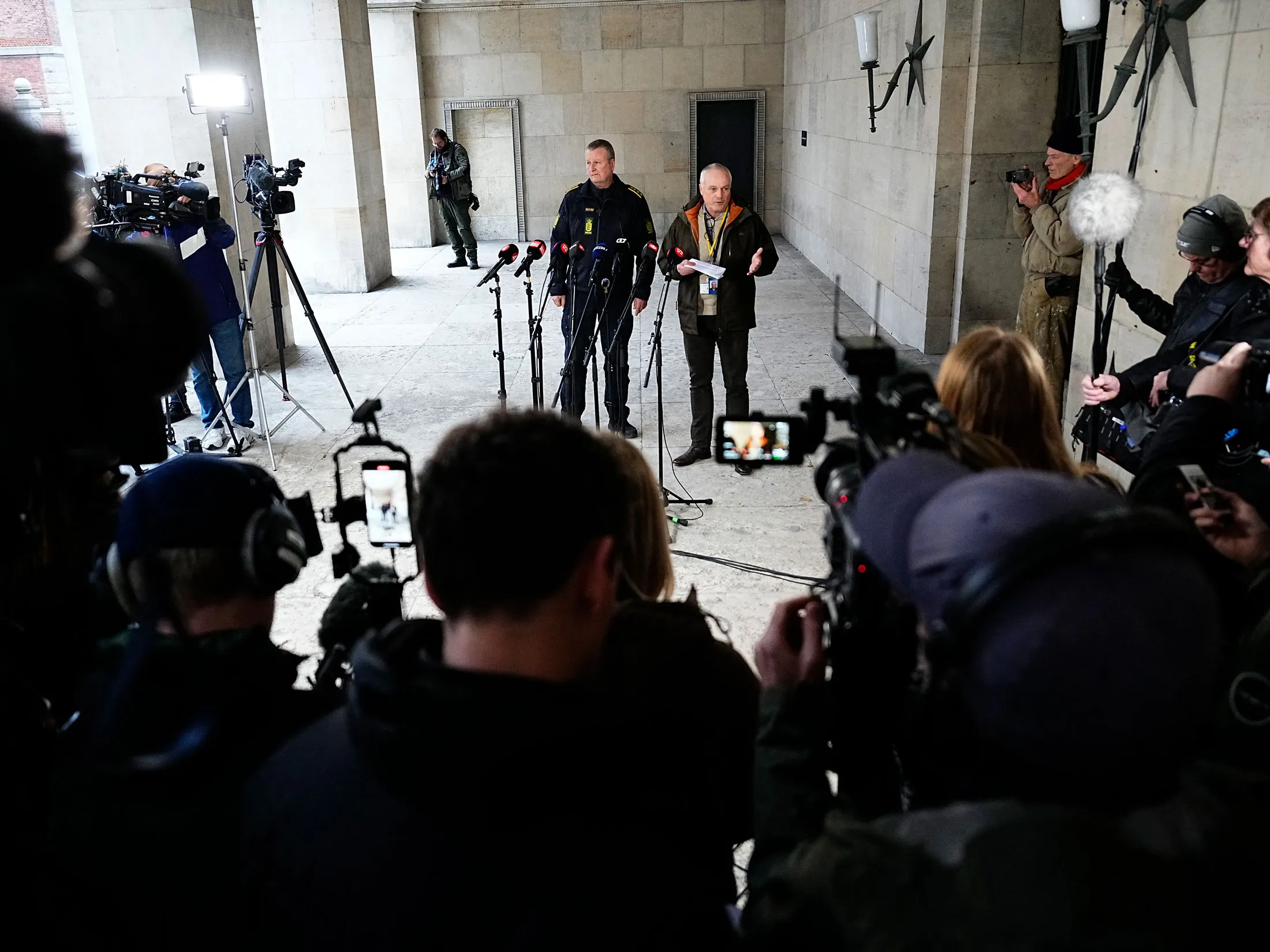 Flemming Drejer, operational chief at the Danish Security and Intelligence Service, right, during a news conference in Copenhagen on Dec. 14.