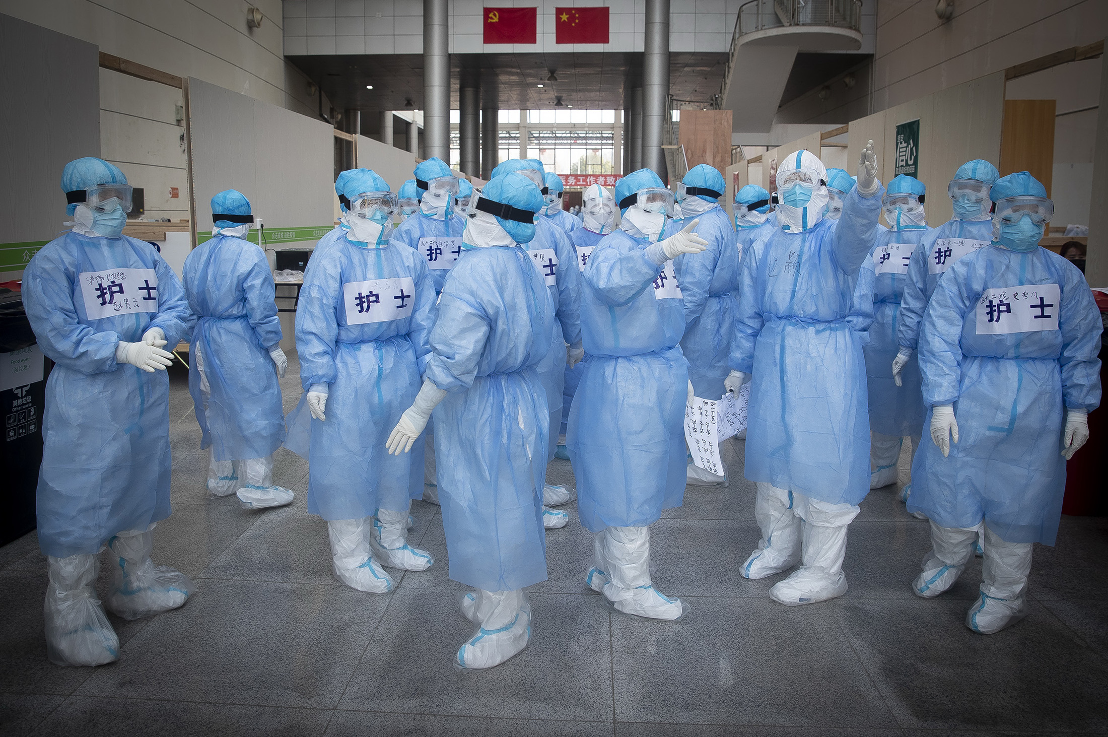 Nurses in fangcang hospital, Wuhan City, Hubei Province on&nbsp;Feb. 12.
