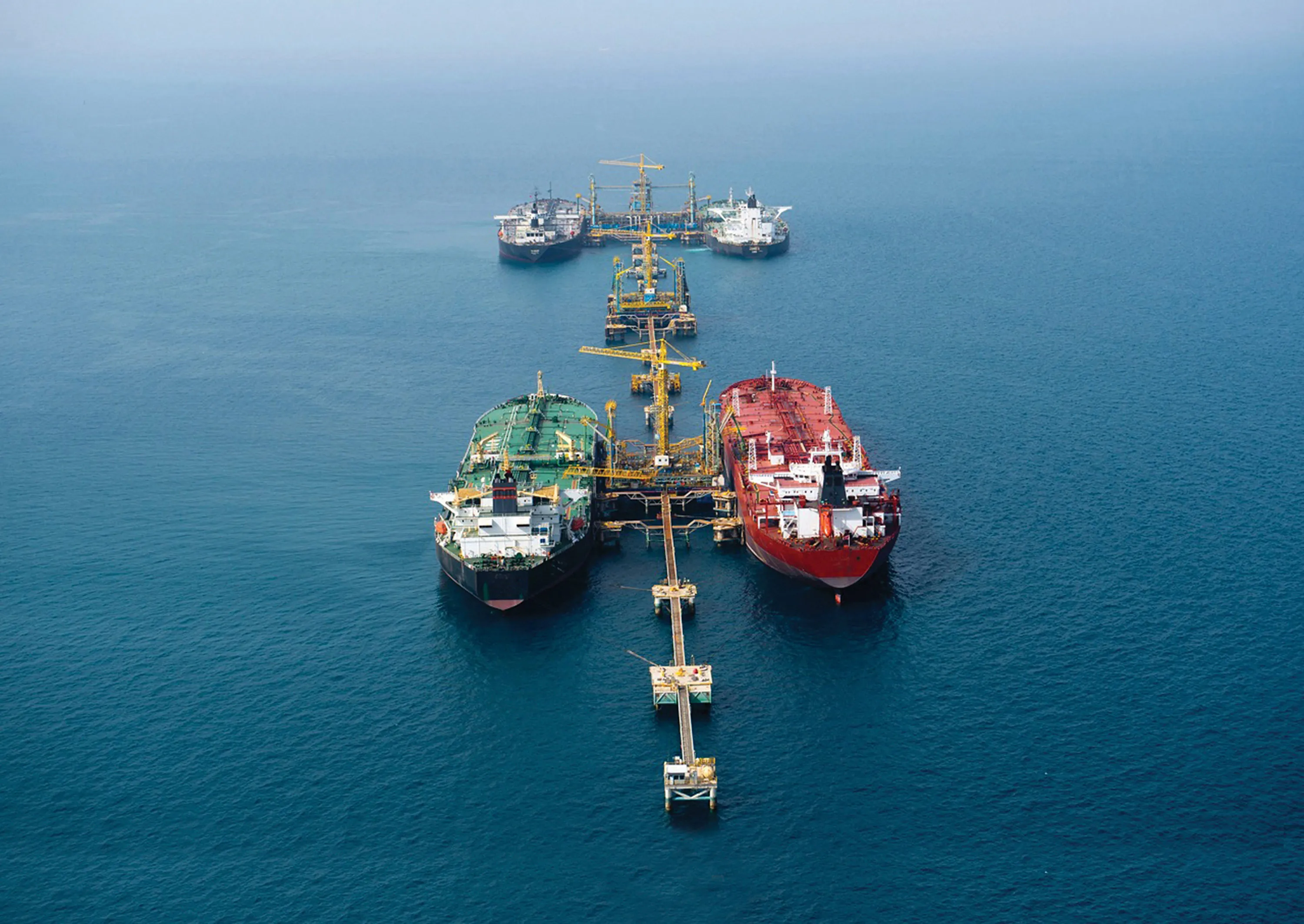 Oil tankers moored at an Aramco loading facility off the coast of Saudi Arabia.