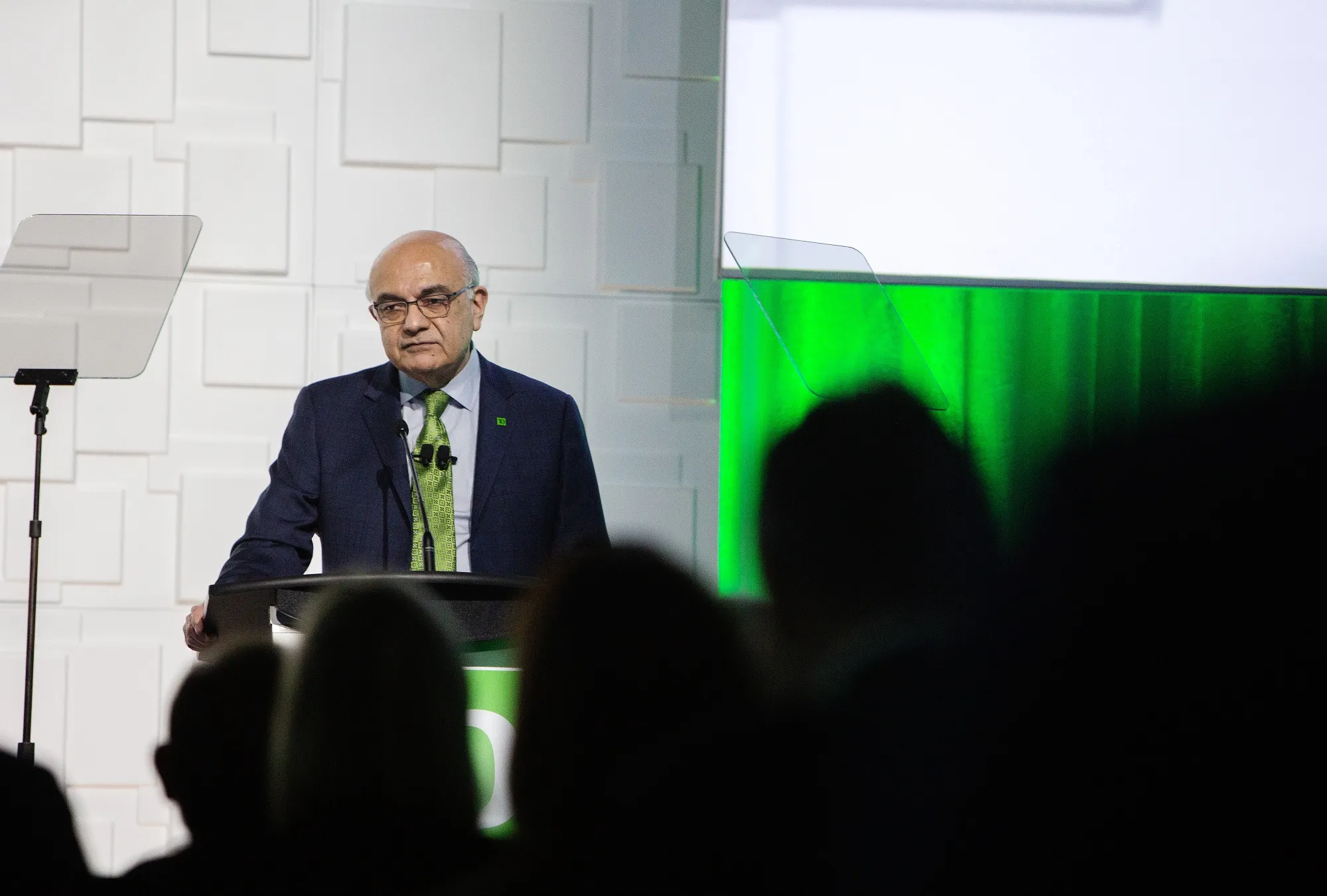 Bharat Masrani speaks during the Toronto-Dominion Bank annual general meeting in Toronto on April 18.