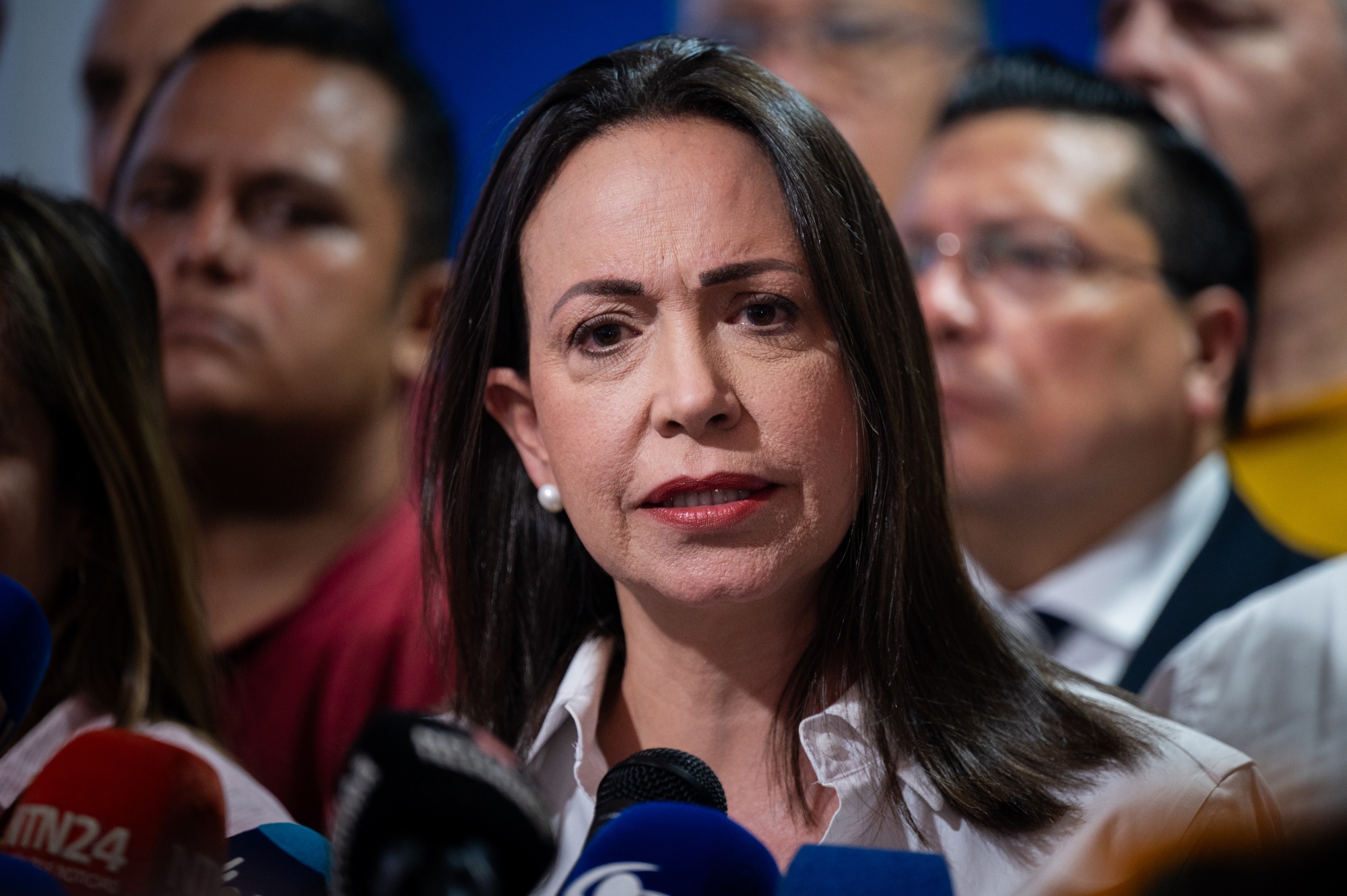 Maria Corina Machado, Venezuelan opposition’s leader, speaks during a news conference in Caracas, Venezuela, on Wednesday, March 20, 2024. 