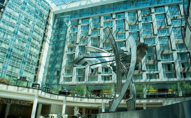 A sculpture in the lobby of the Marriott Marquis, a new development completed in part with EB-5 funding.