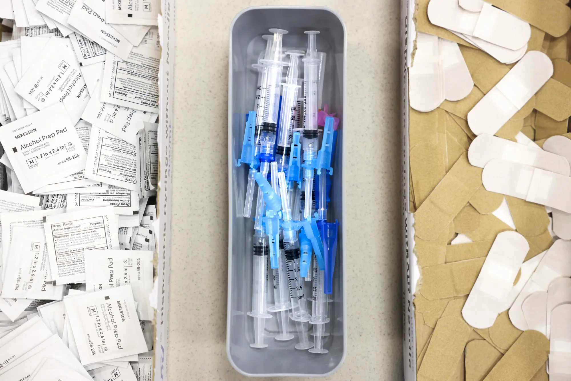 Prepared doses of COVID-19 vaccine.