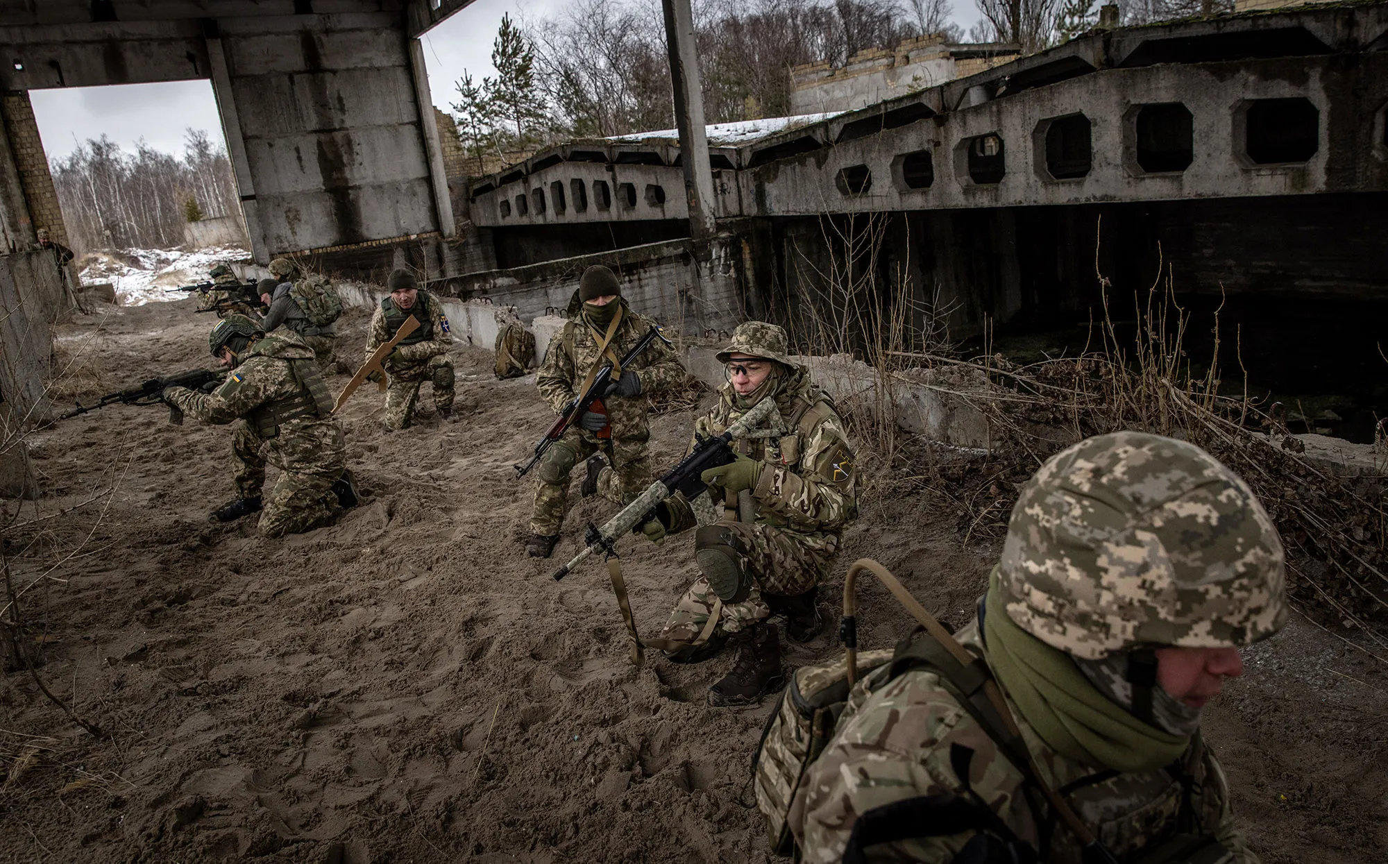 A Kyiv Territorial Defense unit training session in Kyiv on Jan.&nbsp;29.