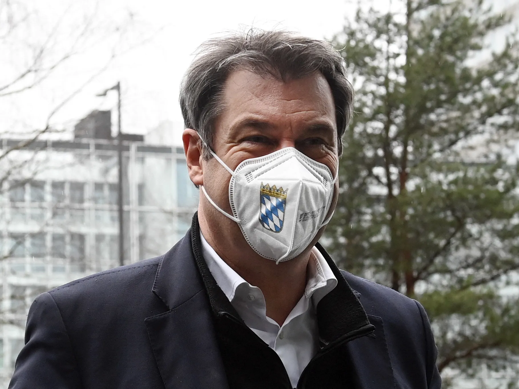 Markus Soeder arrives at the CSU party headquarters in Munich, on April 12