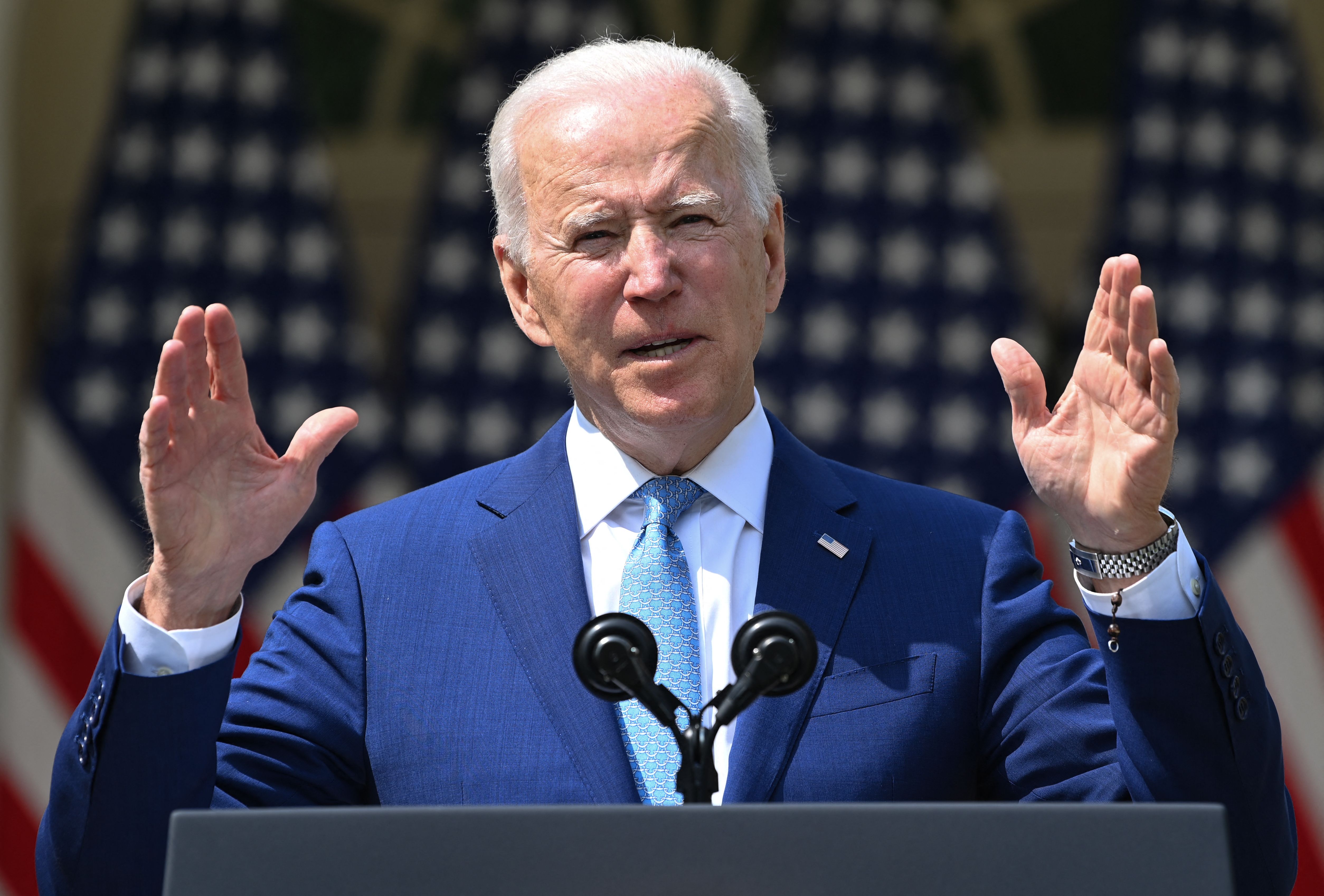 President Joe Biden speaks about gun violence prevention in the Rose Garden of the White House in Washington on April 8.